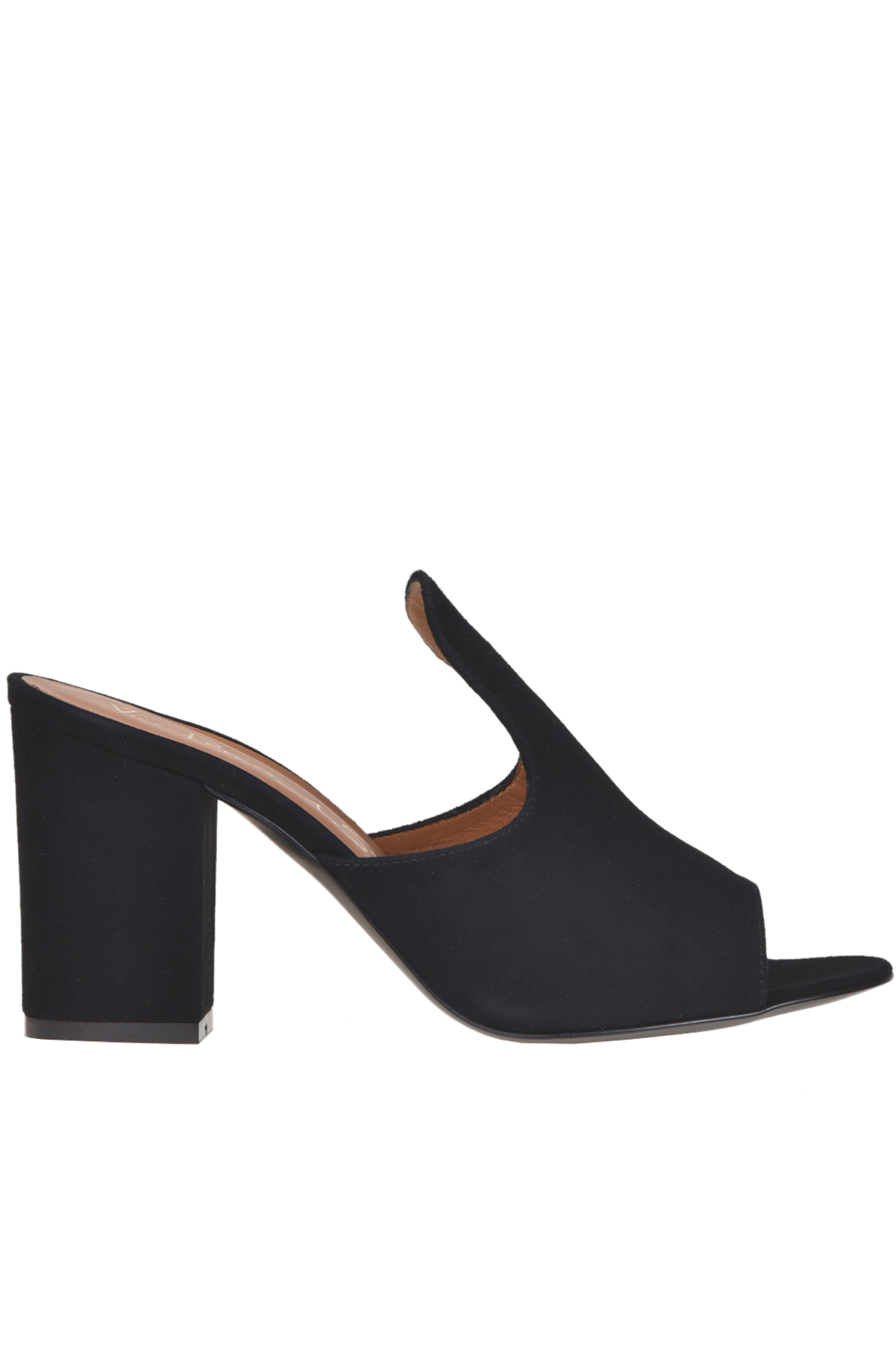 Via Roma 15 Emeral Green Suede Heeled Mule In Black