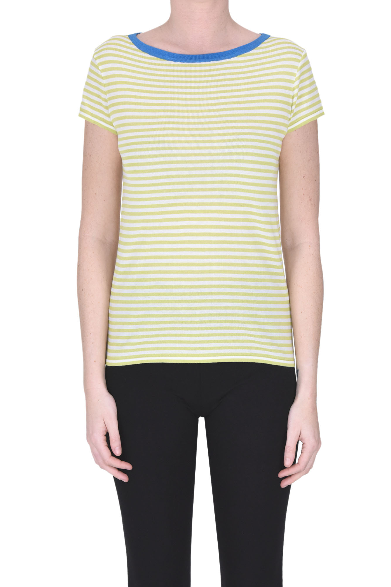 Shop Base Milano Striped Cotton Pullover In Light Green