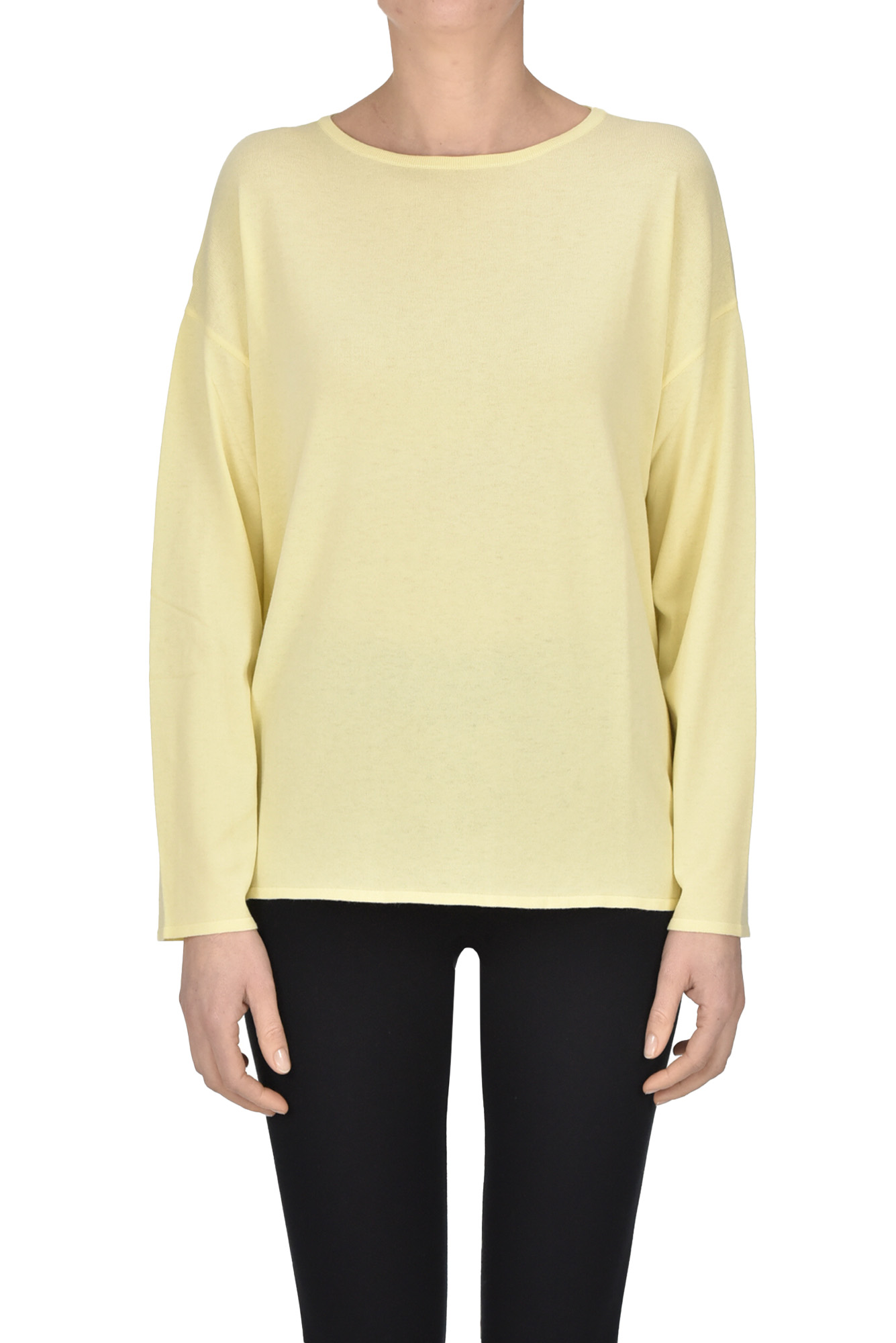 Base Milano Viscose Knit Boxy Pullover In Yellow