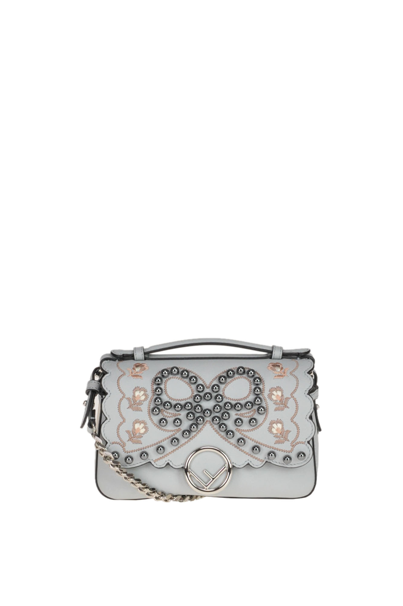 Fendi 'mini Baguette' Embellished Bag In Light Grey