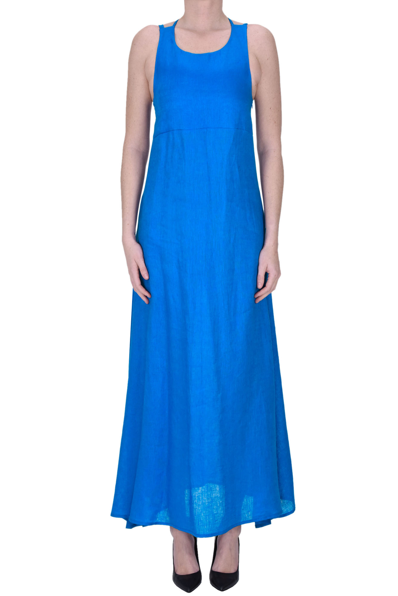 Shop Milva Mi Linen Long Dress In Blue