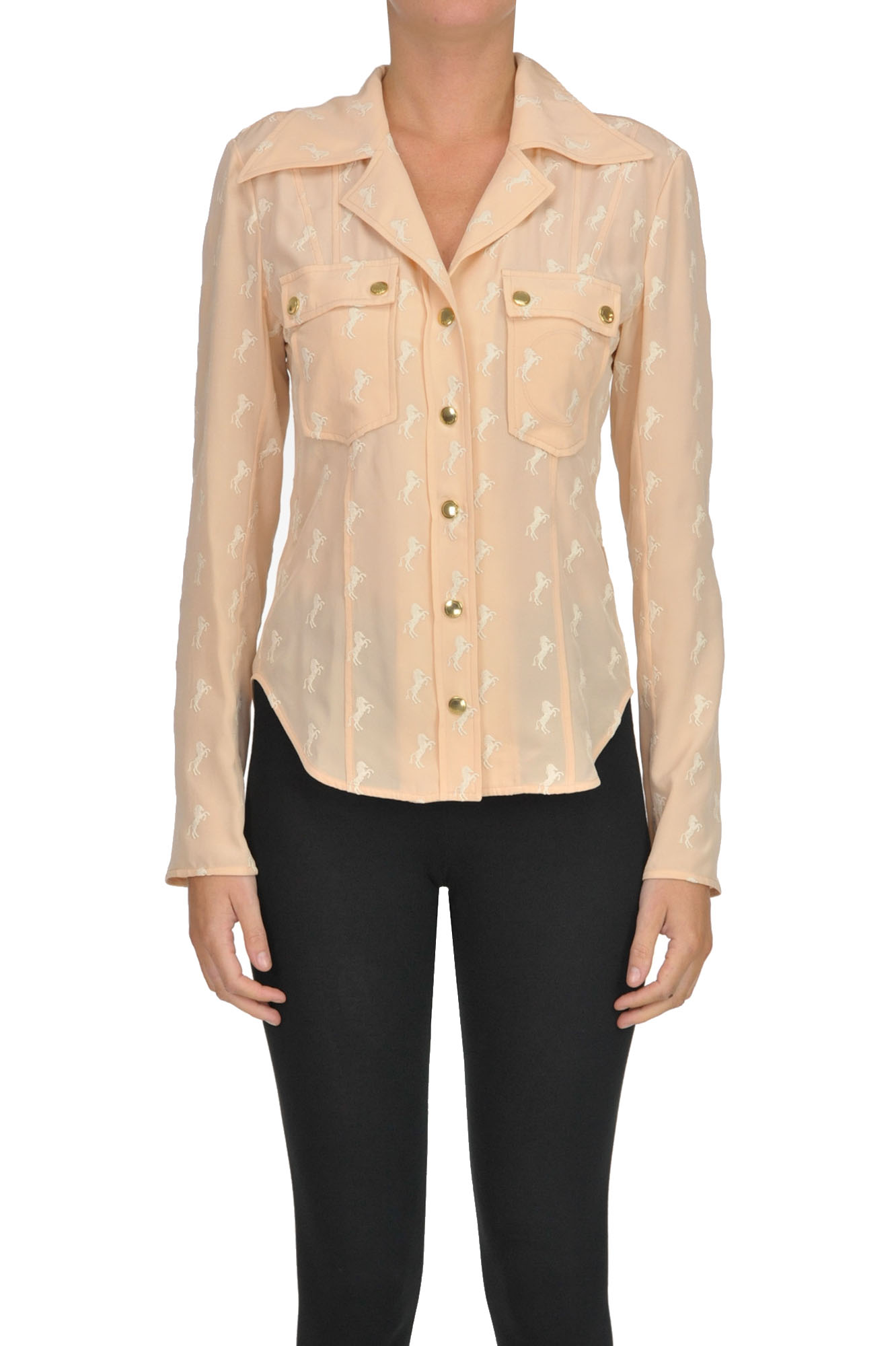 Chloé Embroiderd Silk Shirt In Pale Pink