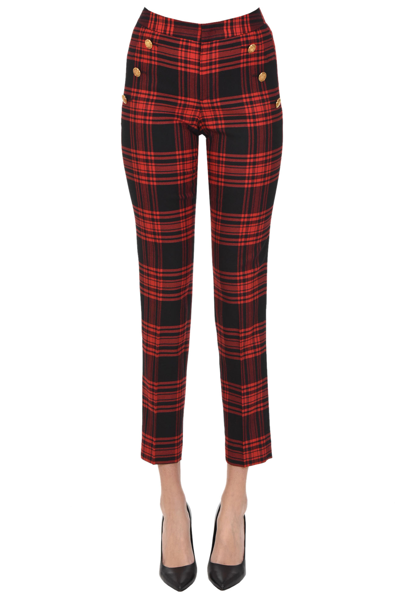 Pt Torino Lea Checked Print Trousers In Red