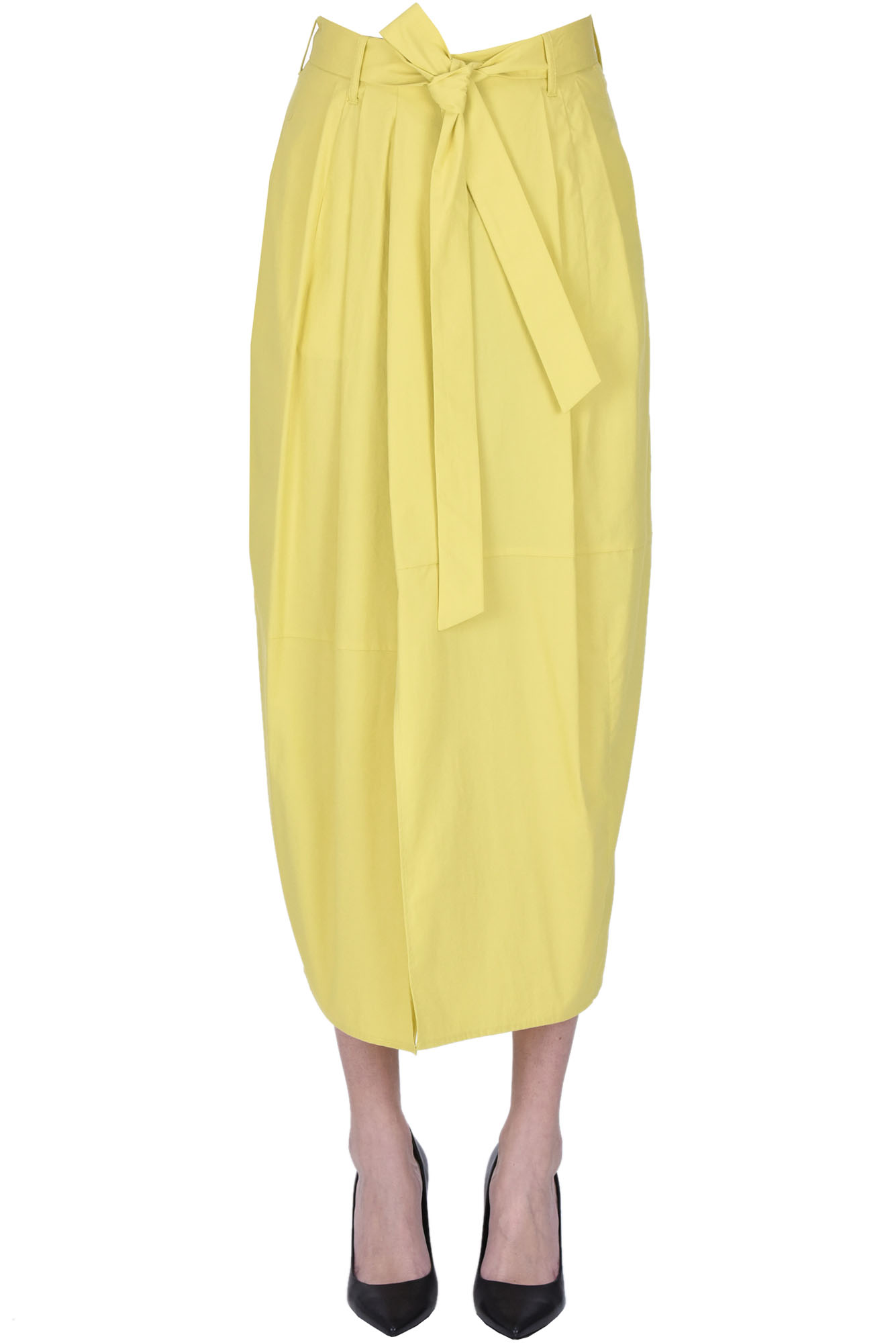 Shop Alysi Cotton Pencil Skirt In Yellow