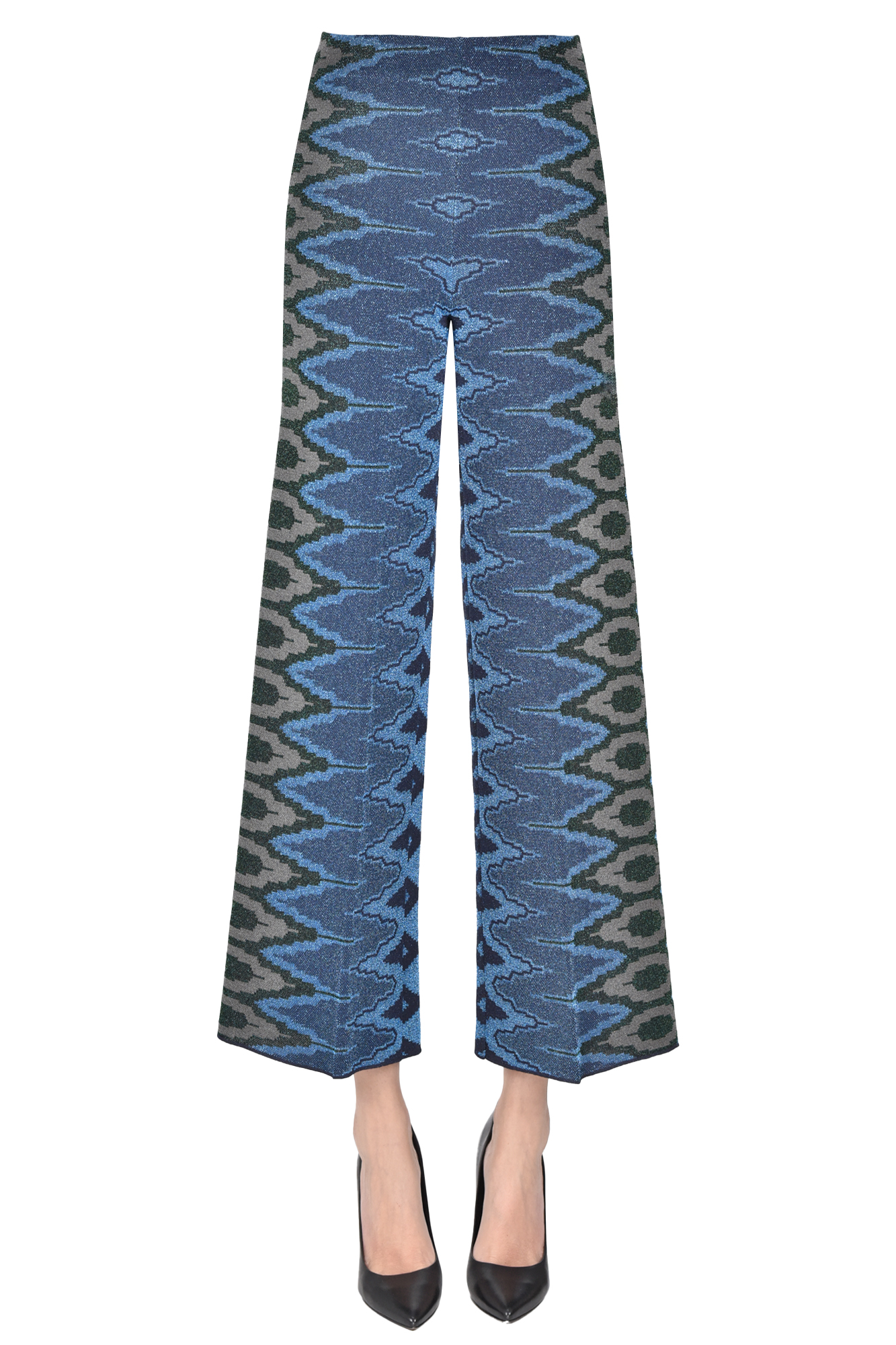 Circus Hotel Printed Lamè Knit Trousers In Blue