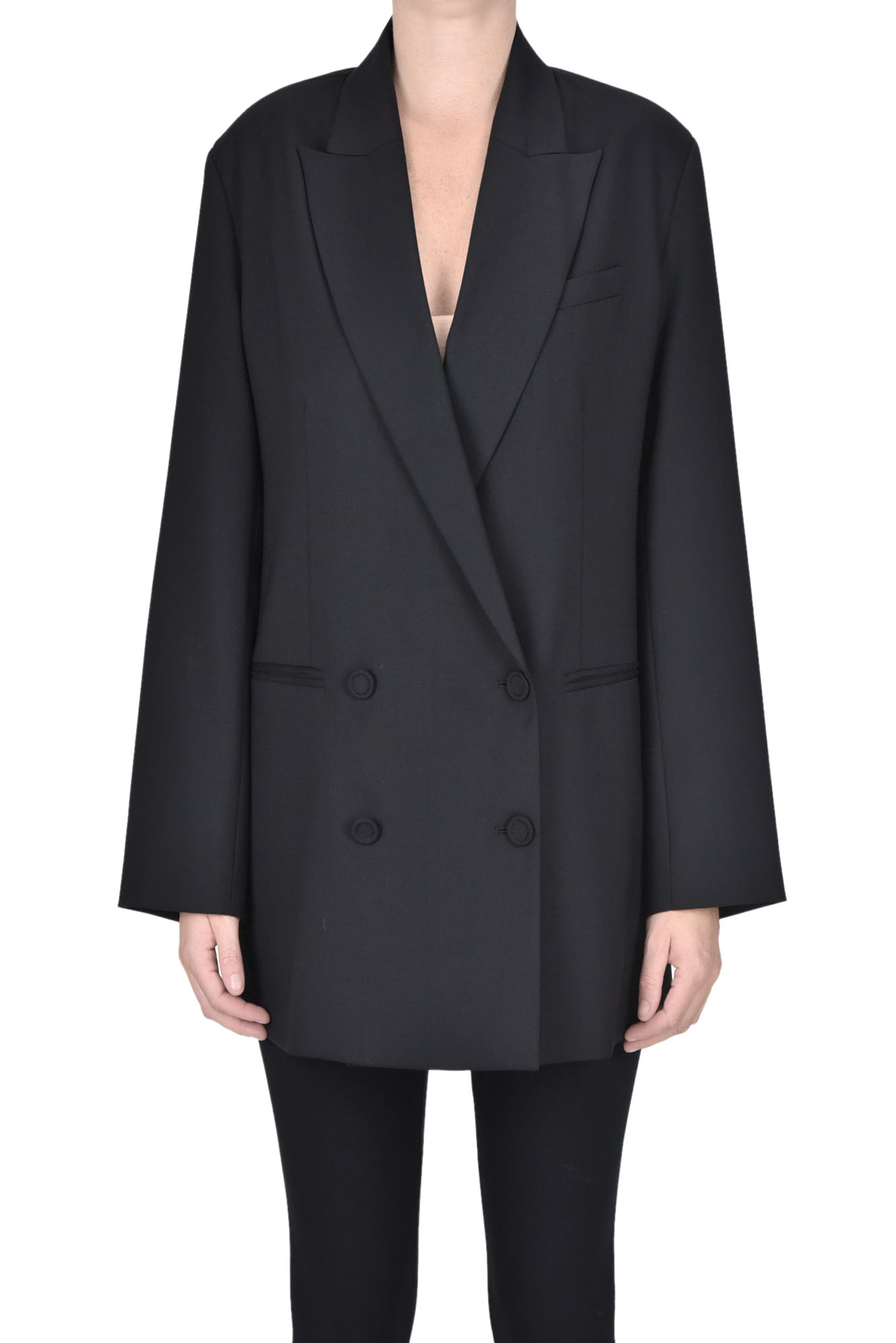 True Royal Oversized Wool-blend Blazer In Black