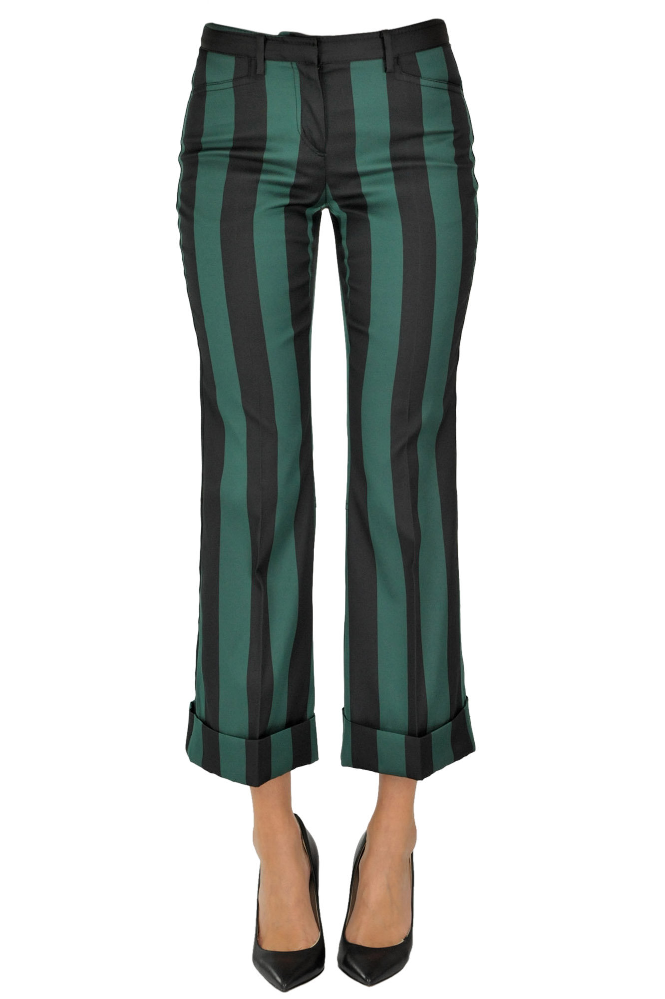 Cropped stripred satin trousers
