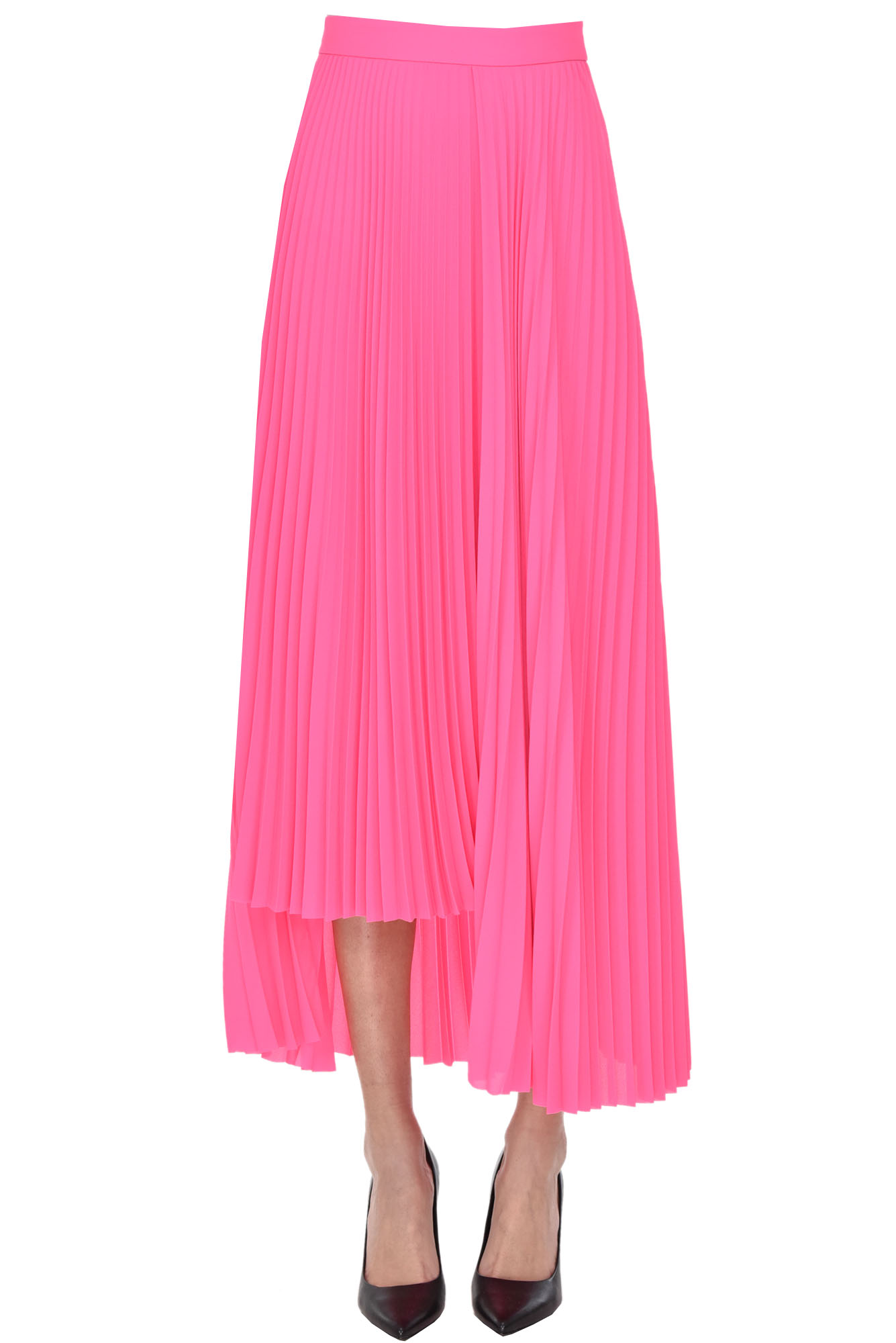 Pleated asymmetric skirt