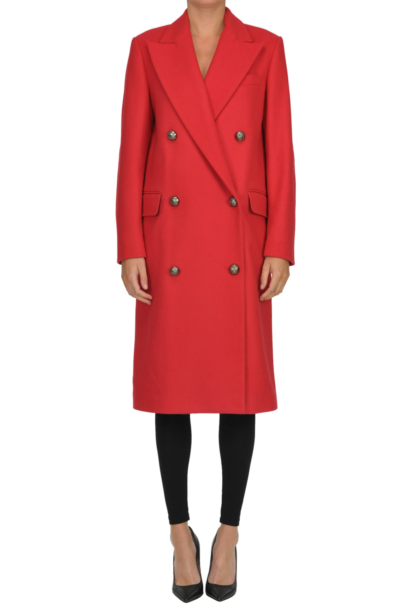 Msgm Double-breasted Coat In Red