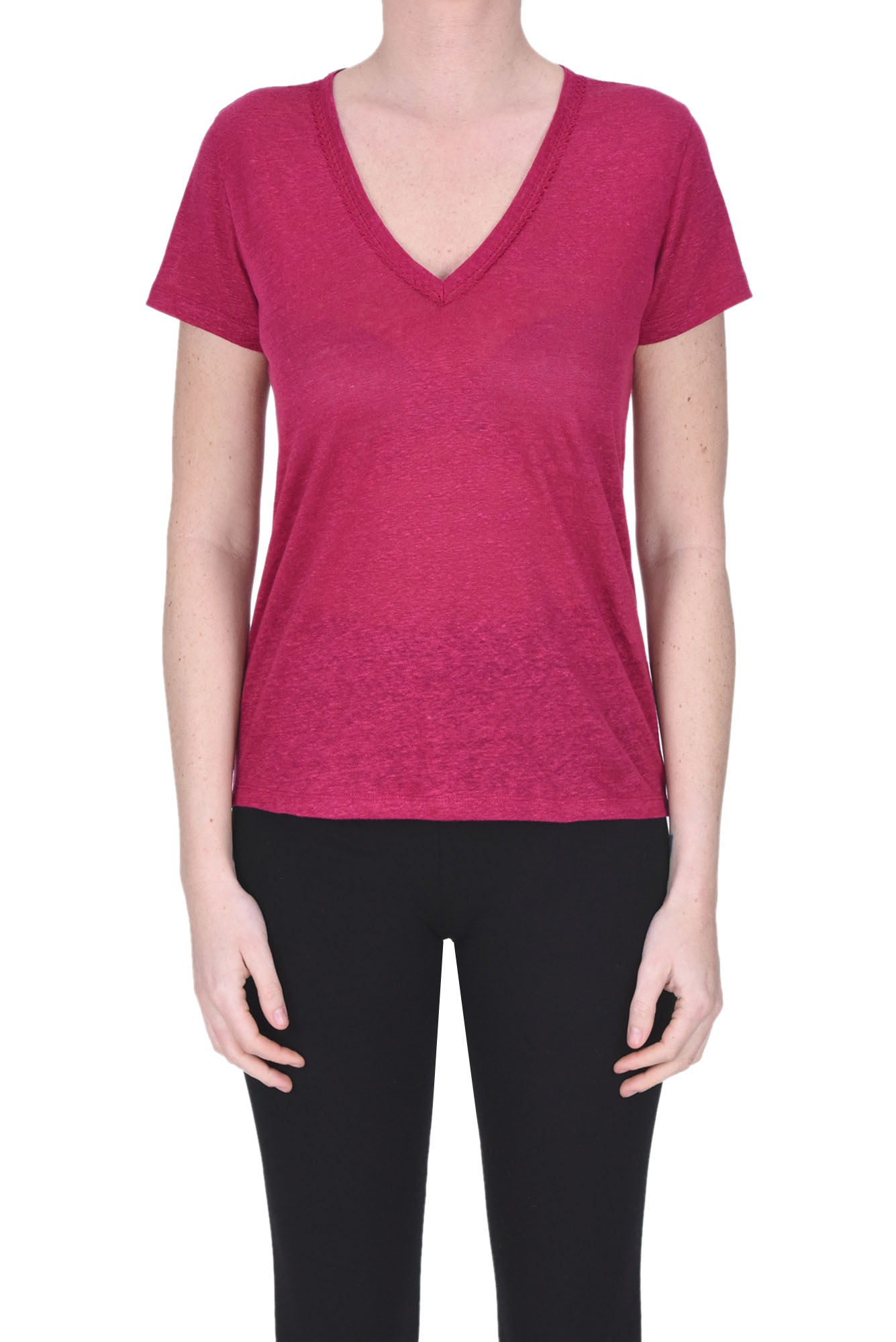 Shop Vanessa Bruno Textured Linen T-shirt In Dark Pink