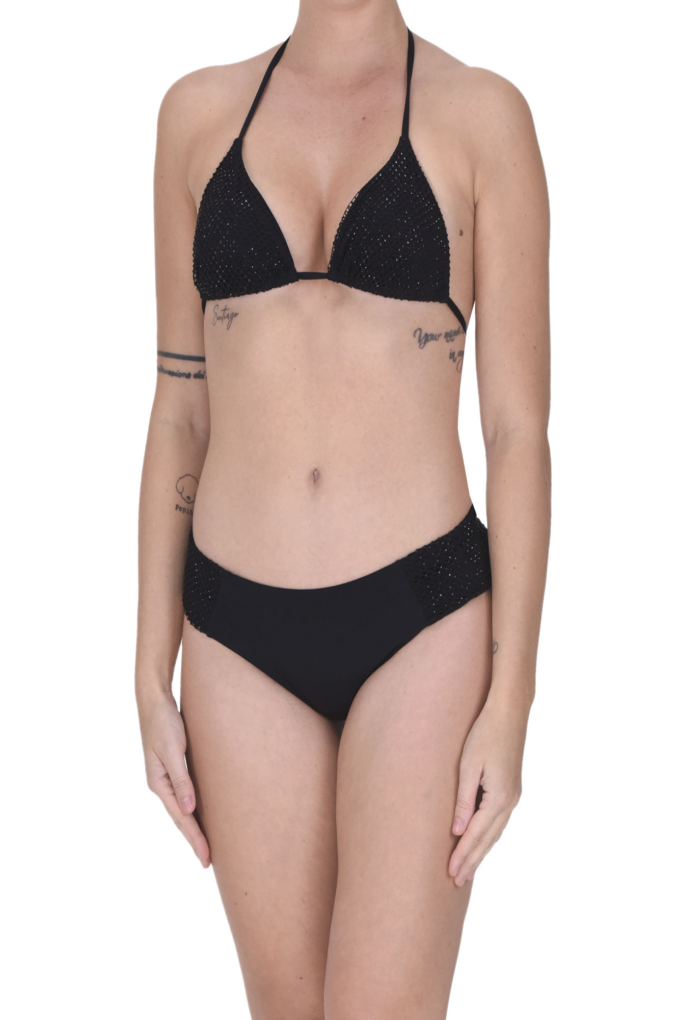 Shop Twinset U&b Embellished Triangle Bikini In Black