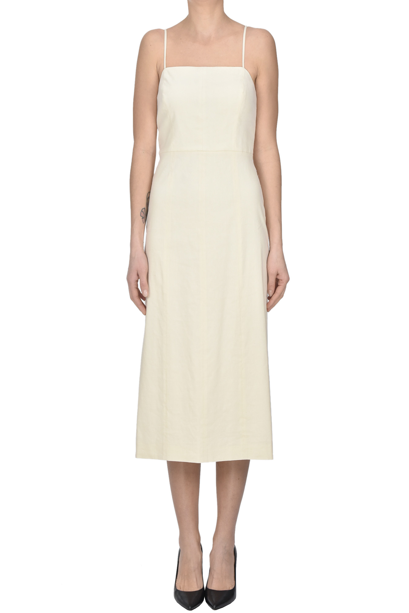 Theory A-line Midi Dress In Linen Blend In Cream