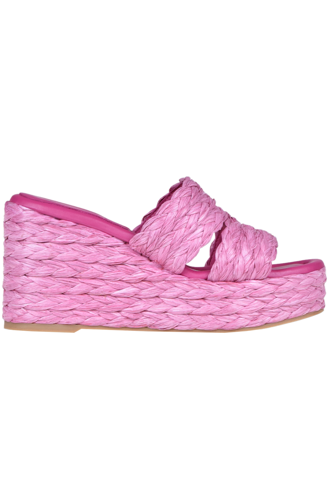 Eqüitare Woven Raffia Wedge Mules In Fuxia