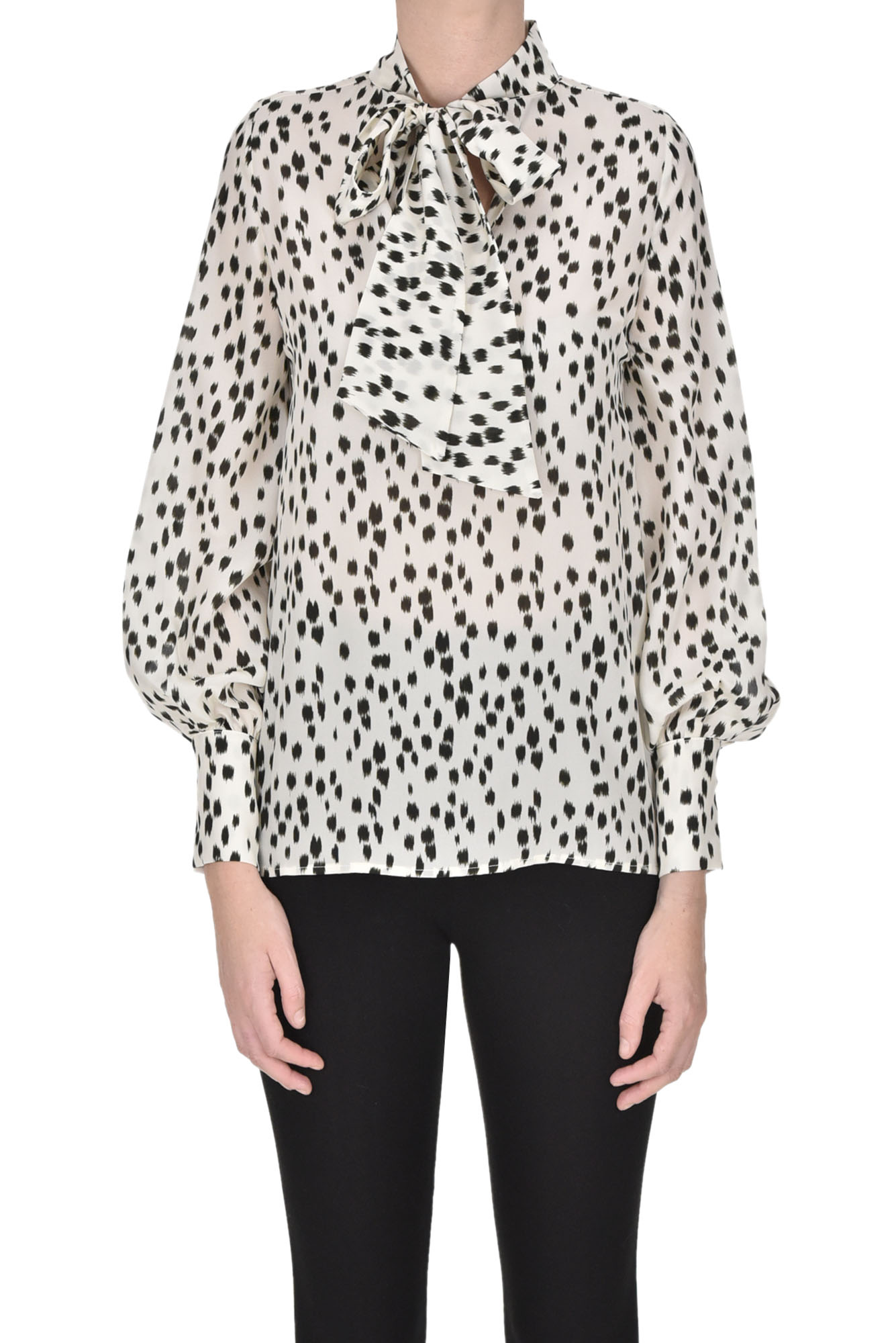 Blusa in crepè di seta animalier