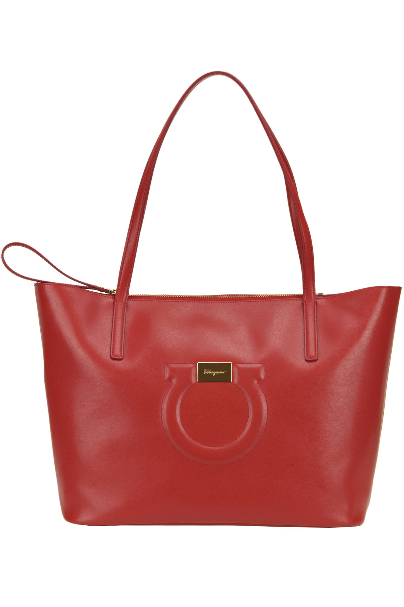 Ferragamo Gancini Leather Shopping Bag In Red