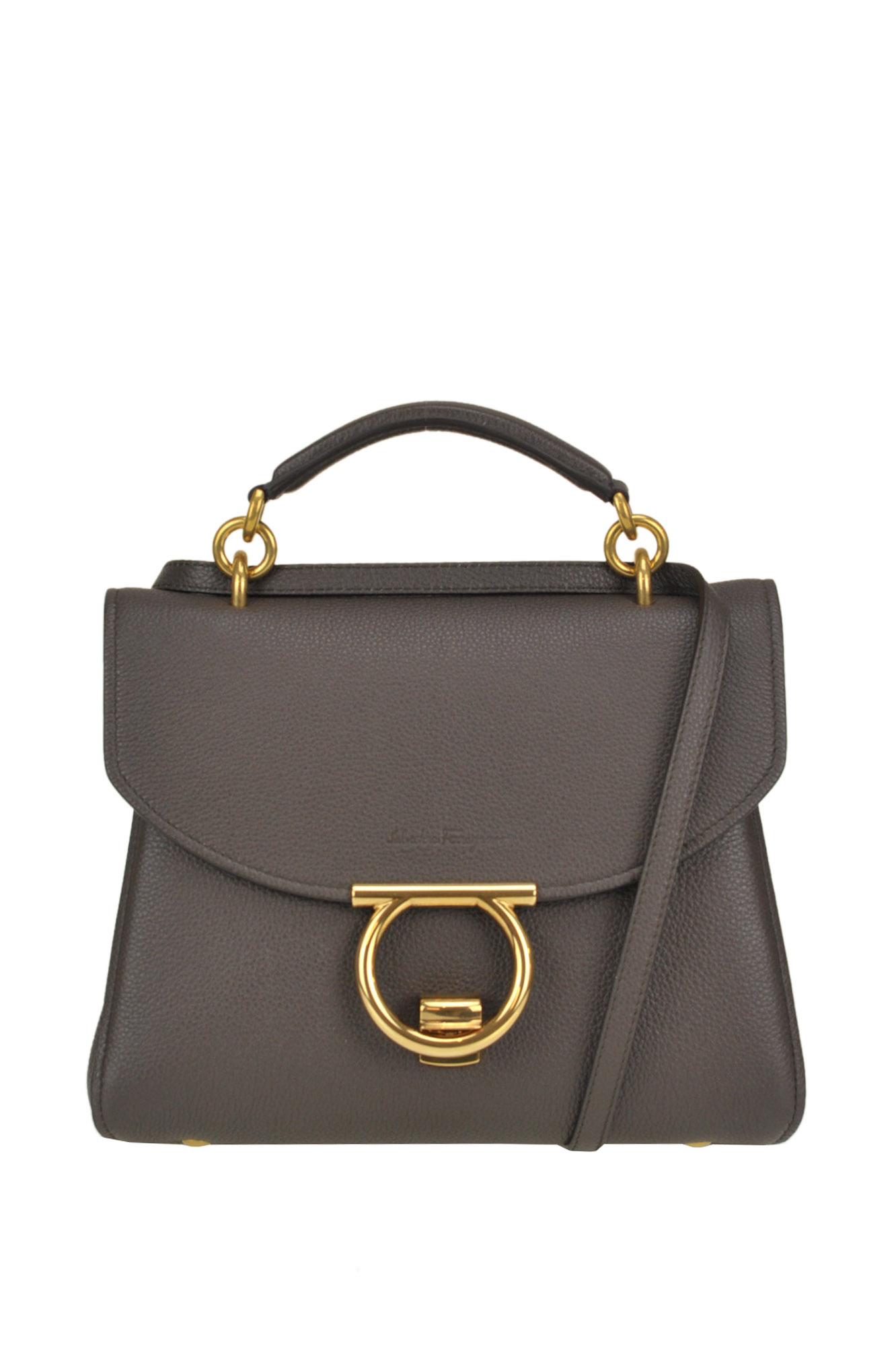 Ferragamo Gancini Leather Handbag In Charcoal