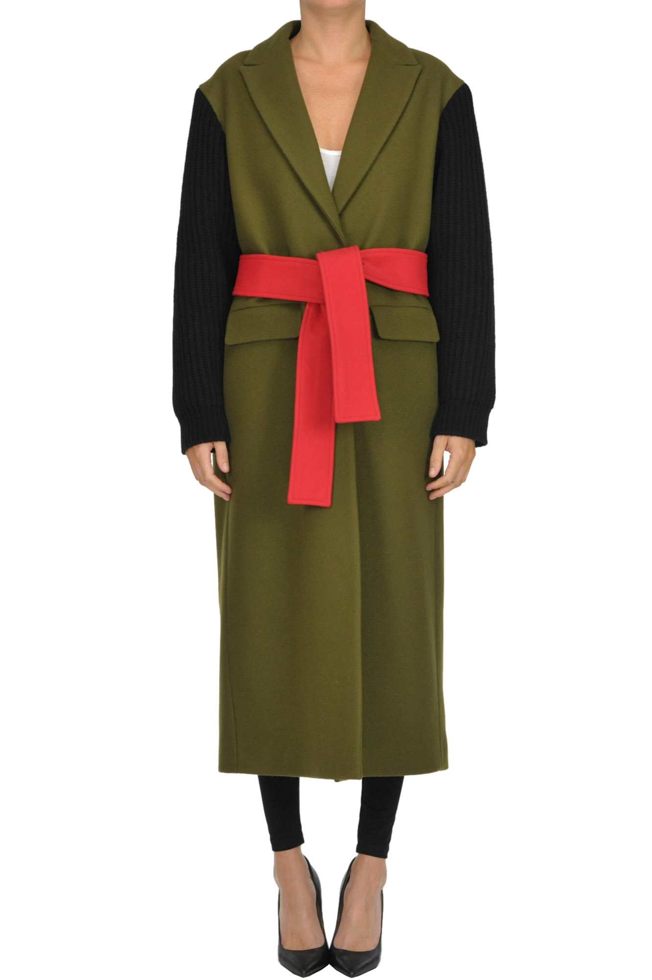 Msgm Wool-blend Coat In Olive Green