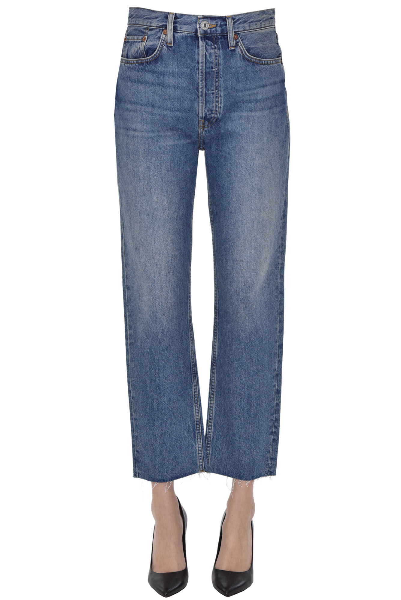 Cropped straight leg jeans