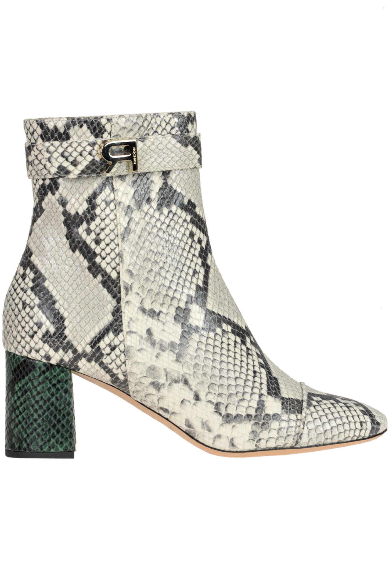 Rochas Reptile Prit Leather Ankle Botts In Cream
