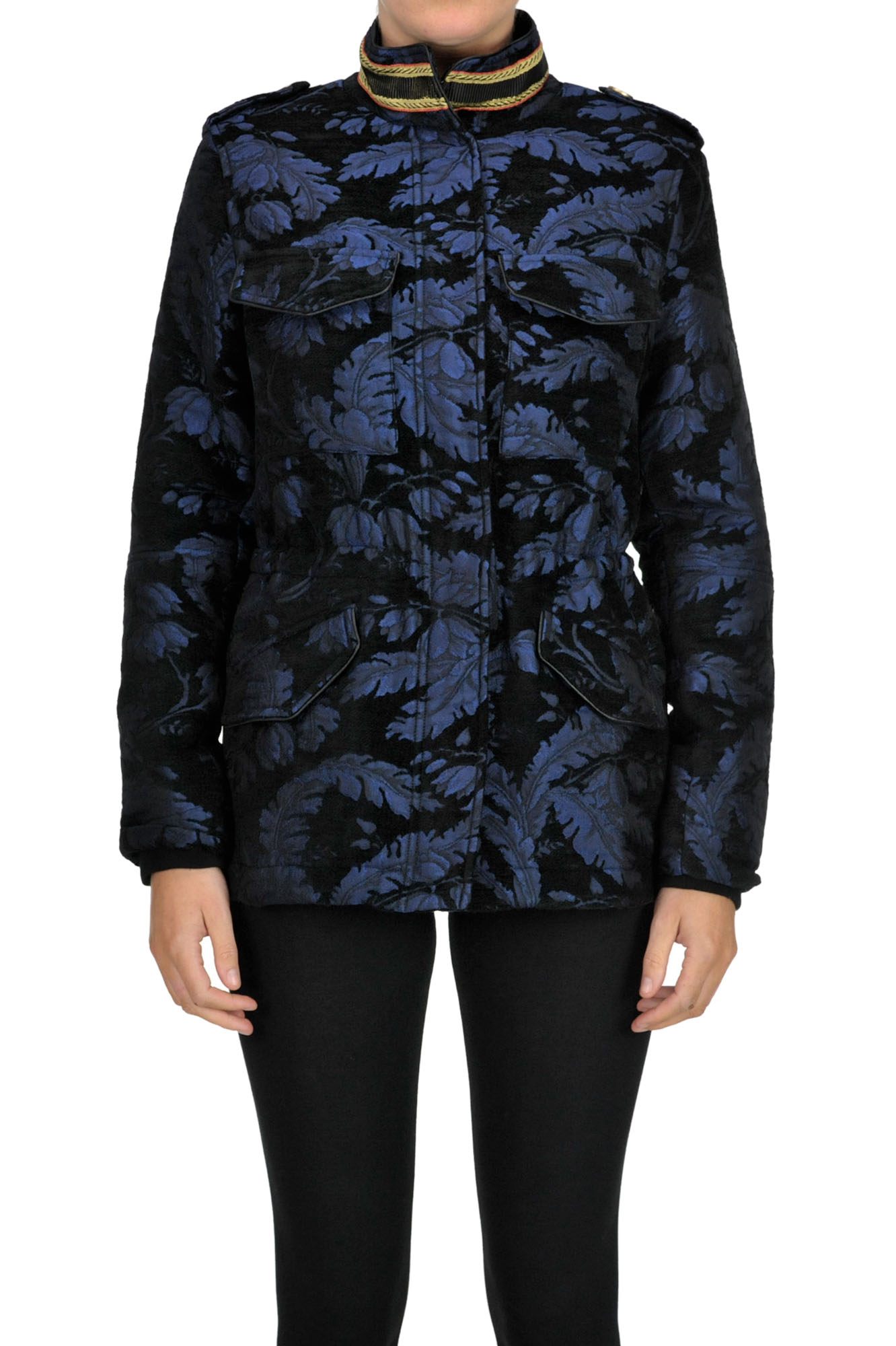 Mason's Brocade Fabric Safari Jacket In Navy Blue