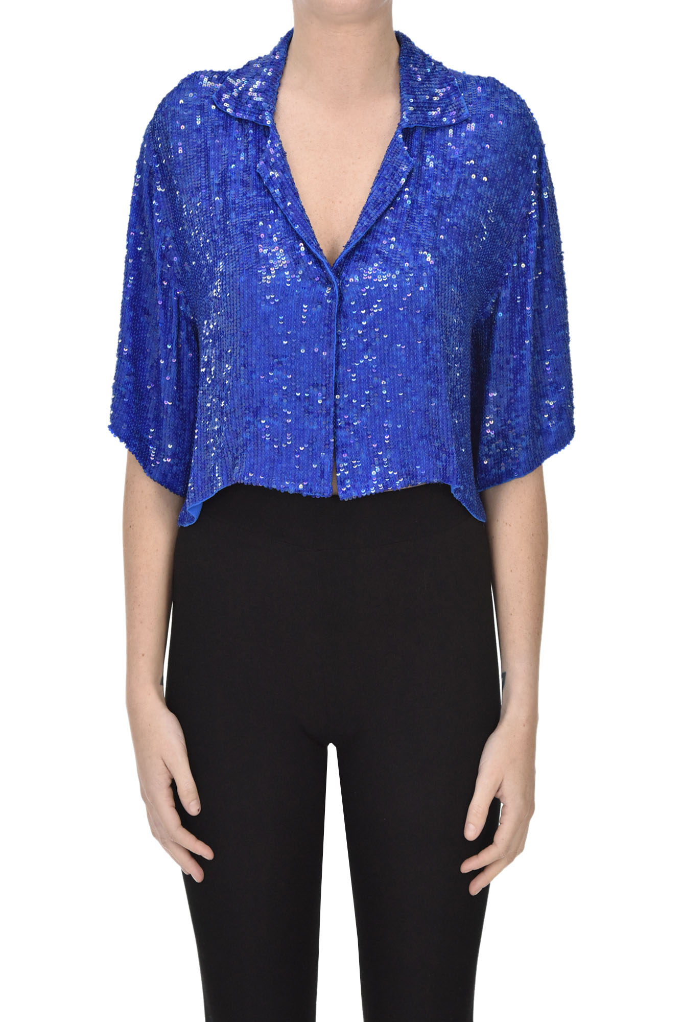 P.a.r.o.s.h Sequined Cropped Jacket In Blue