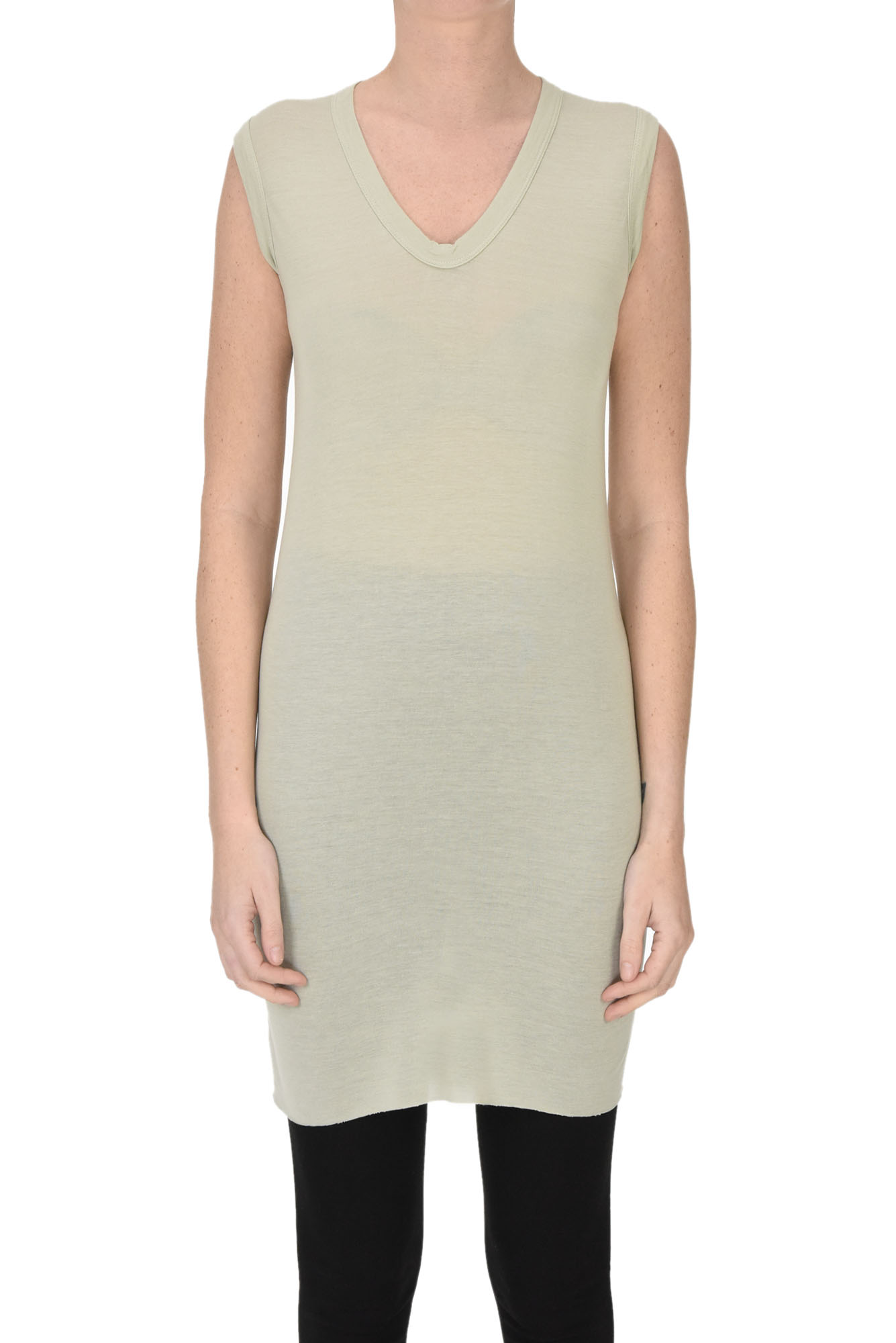 Shop Rick Owens Cotton And Silk Long Tank Top In Light Grey