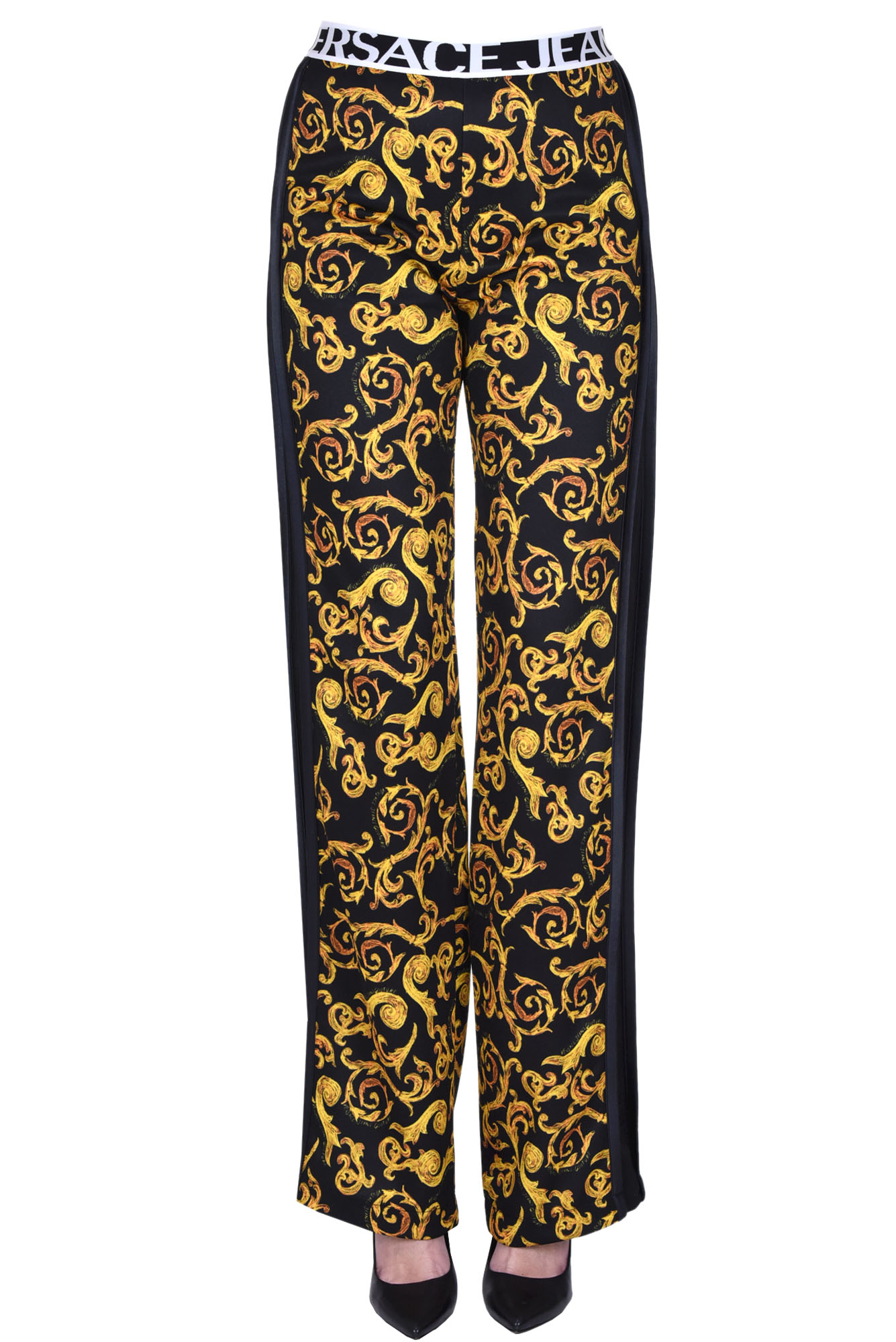 Shop Versace Jeans Couture Printed Trousers In Black