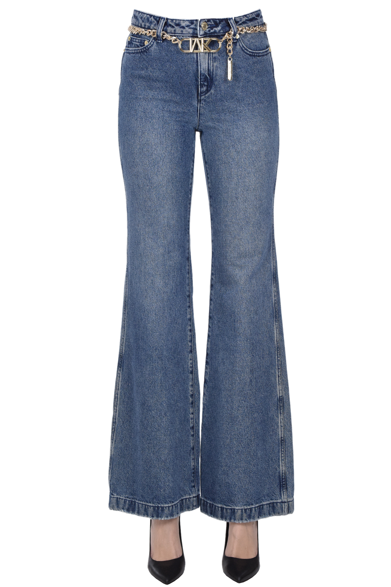 Michael Michael Kors Belted High-rise Flared Jeans In Navy Blue