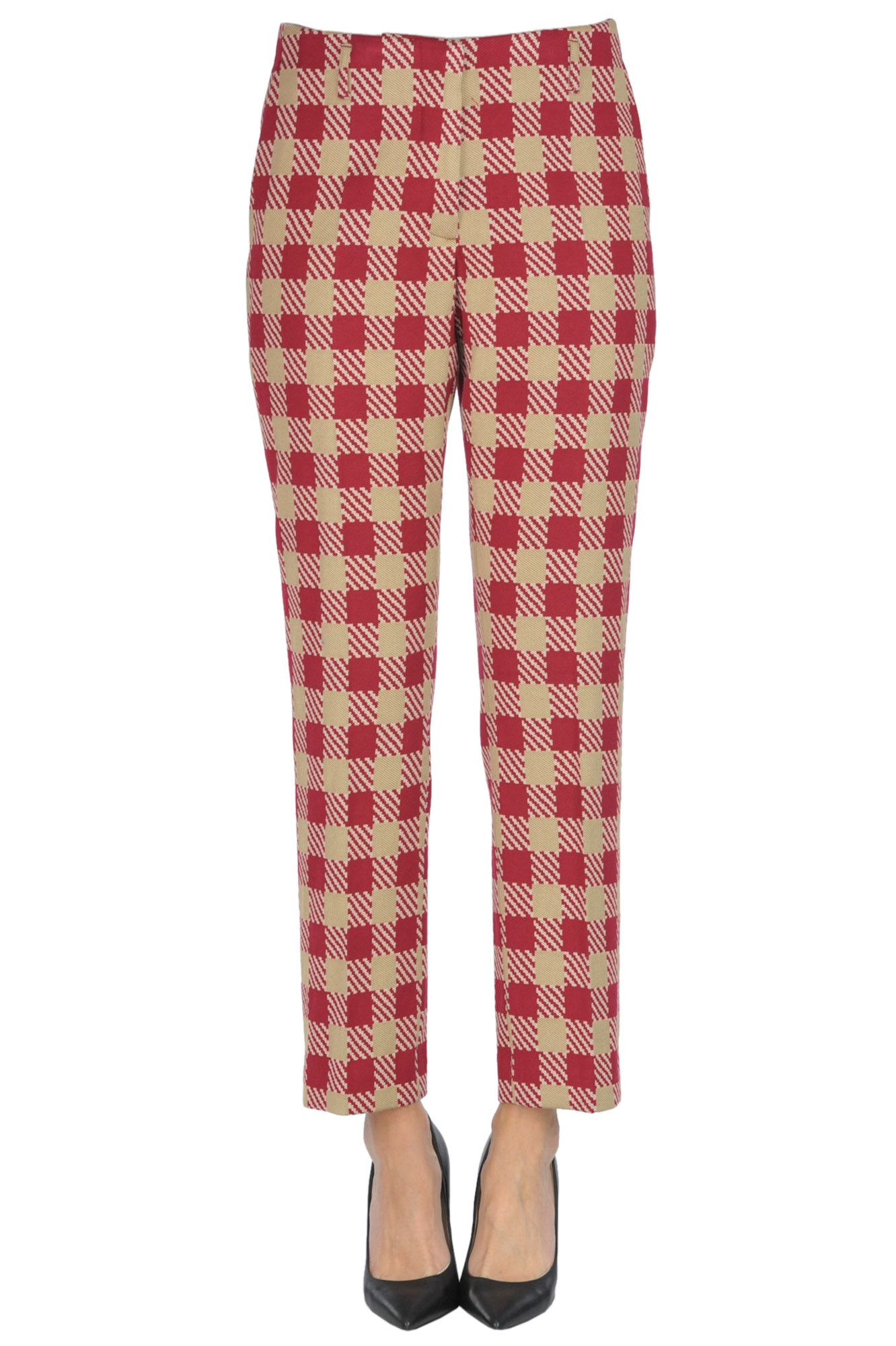 Dries Van Noten Paola Checked Print Trousers In Fire Red