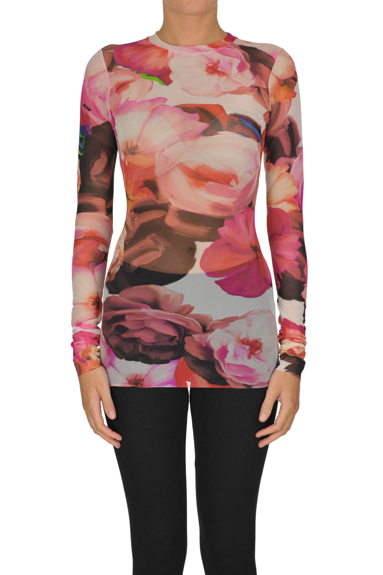 Flower print tulle t-shirt