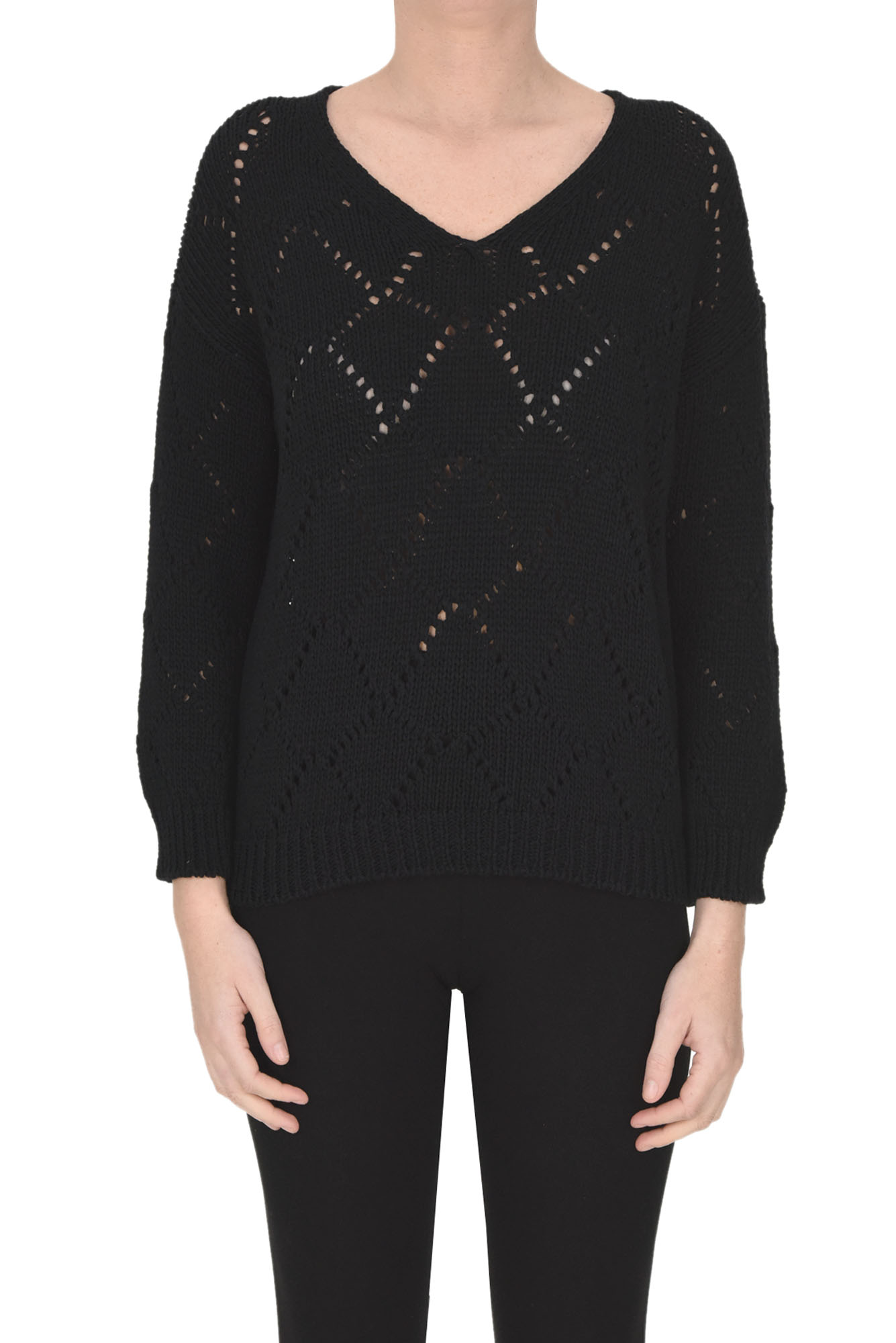 Shop Anneclaire Woven Knit Pullover In Black