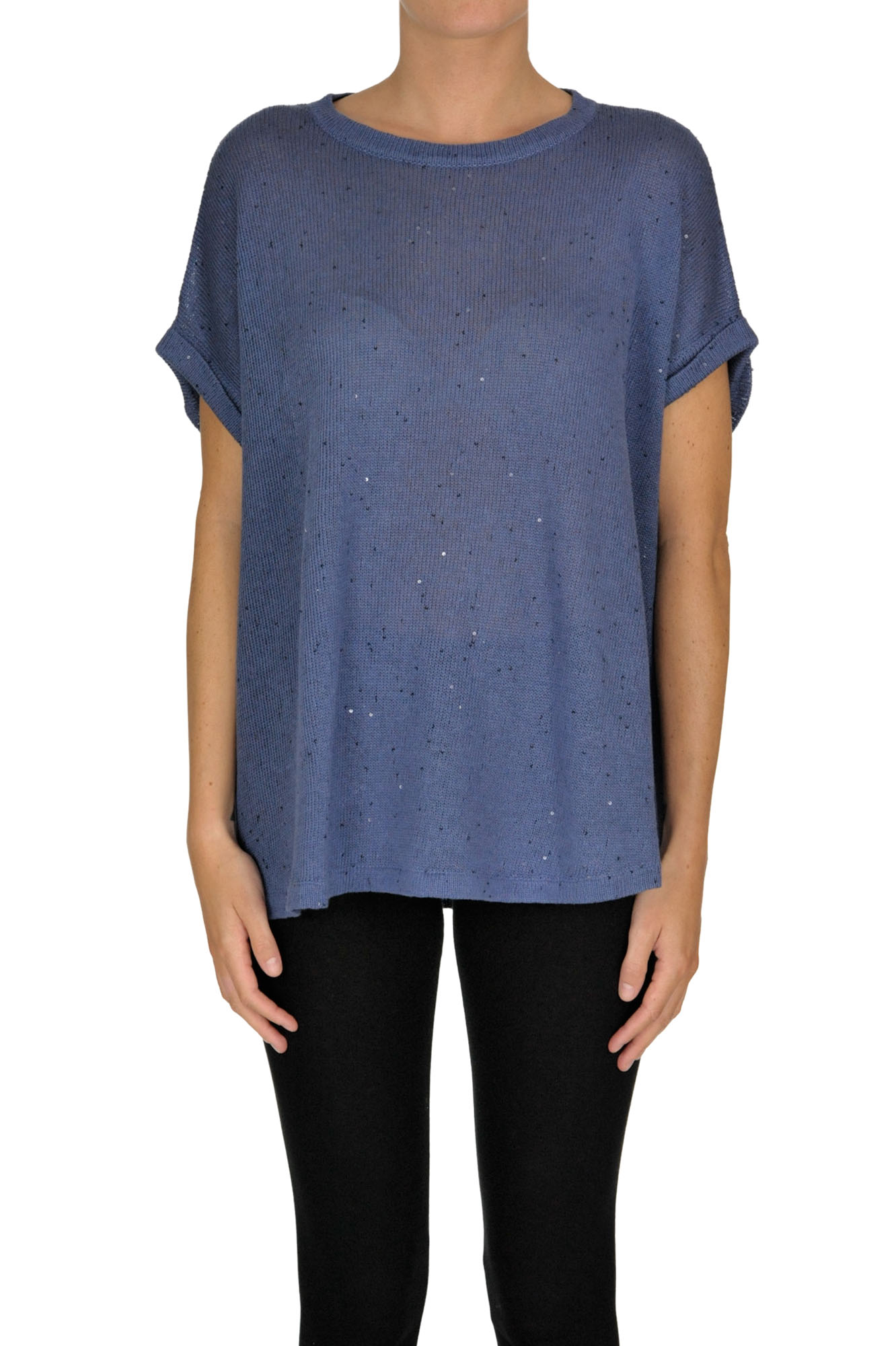 Brunello Cucinelli Sequined Pullover In Navy Blue
