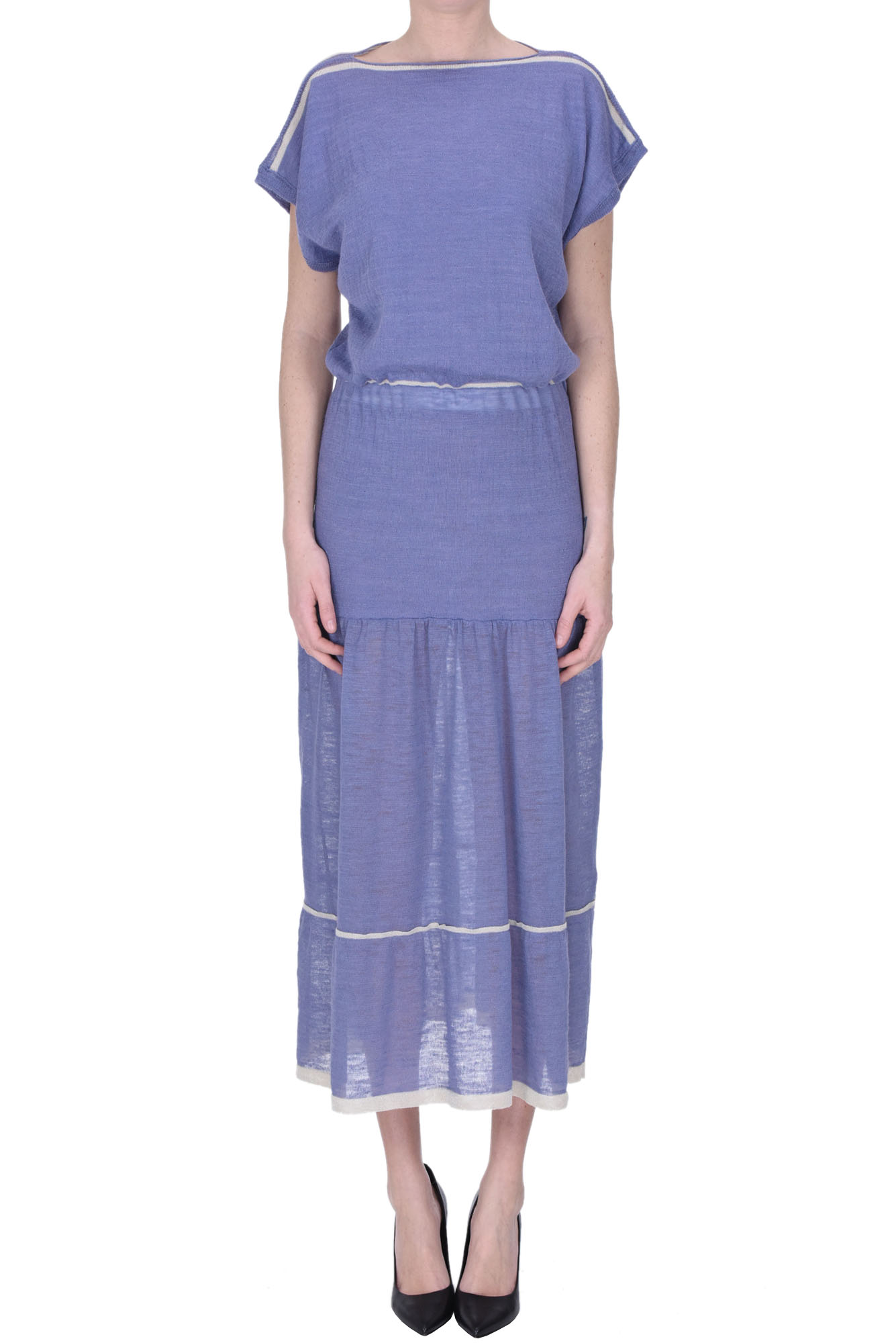 Shop Chiara Bertani Knitted Long Dress In Lilac