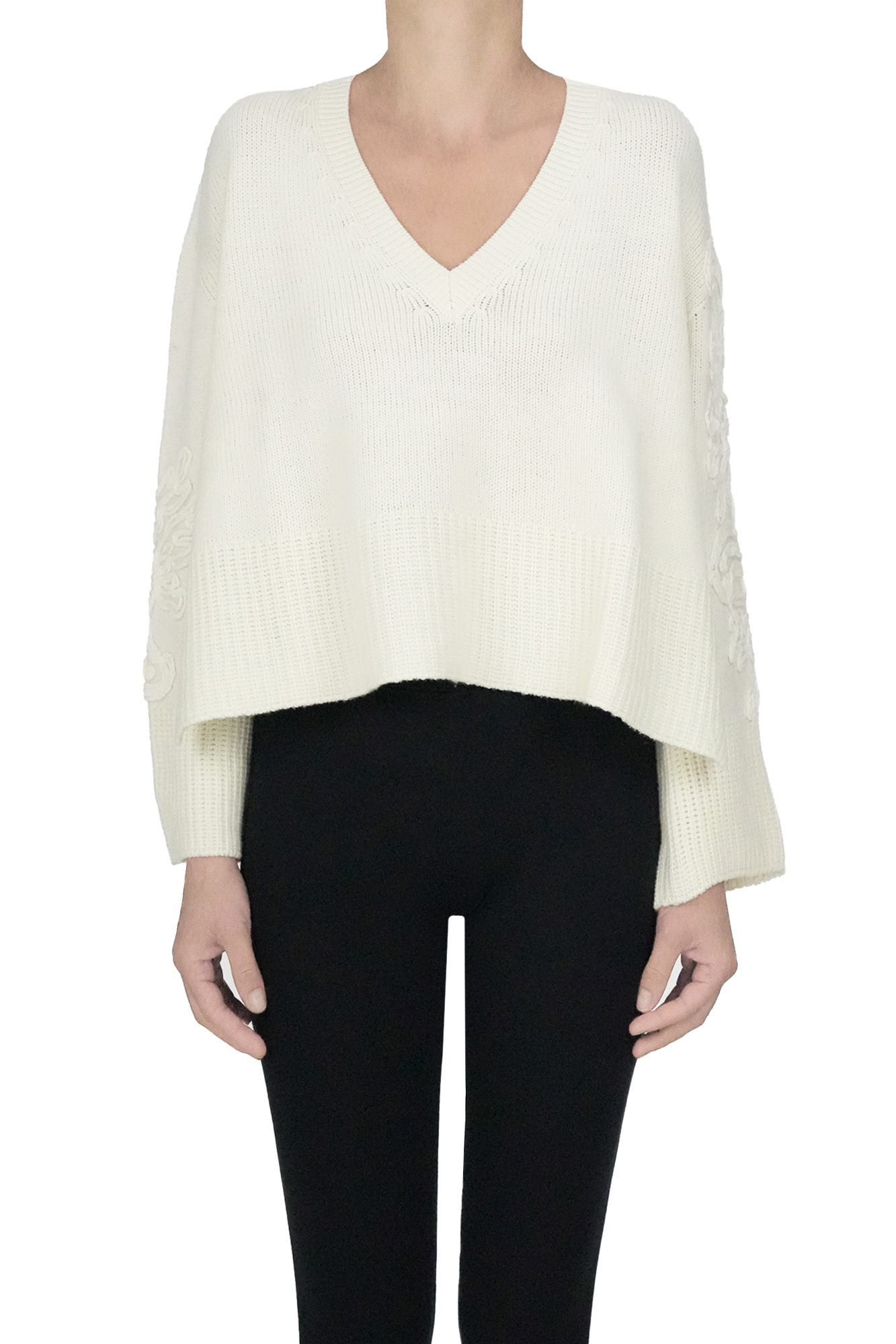 Ermanno Firenze By Ermanno Scer Embroidered Wide Pullover In White