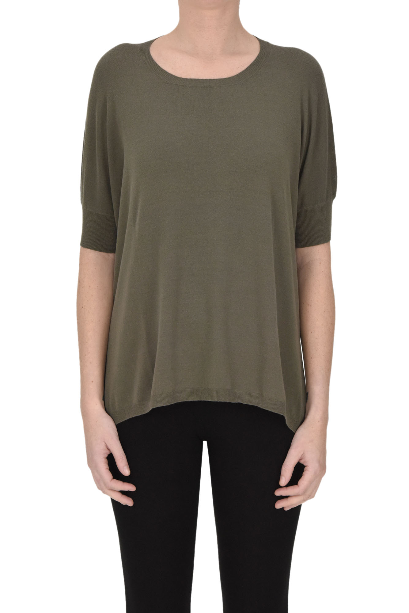 Shop Base Milano Short Sleeves Pullover In Olive Green