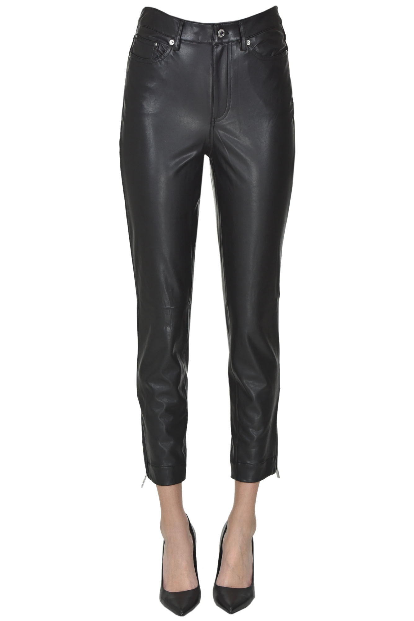 Michael Michael Kors Faux Leather 5-pocket Trousers In Black
