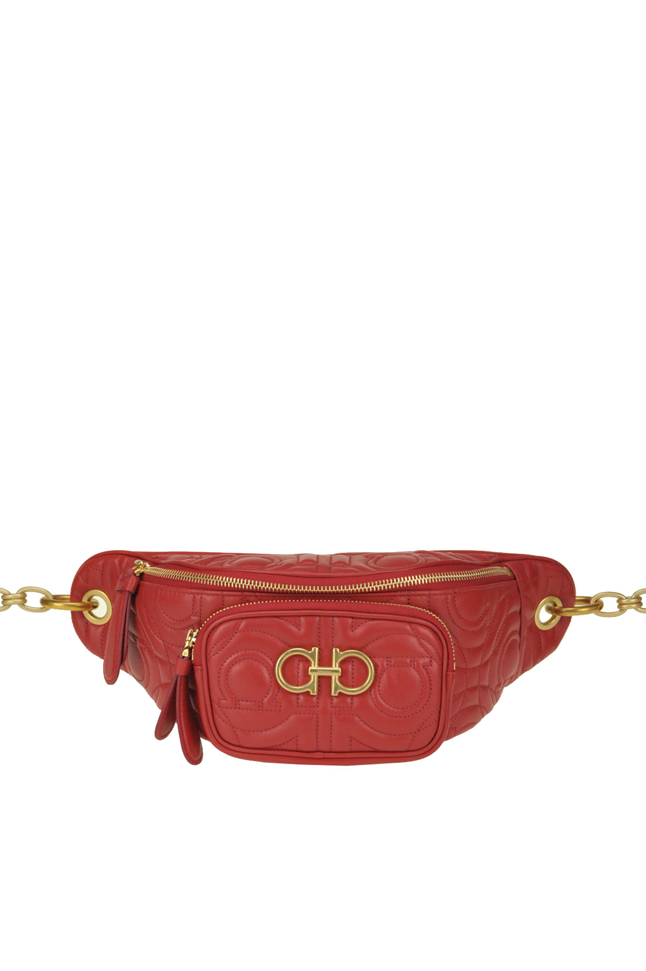 Ferragamo Gancini Quilted Leather Belt Bag In Red