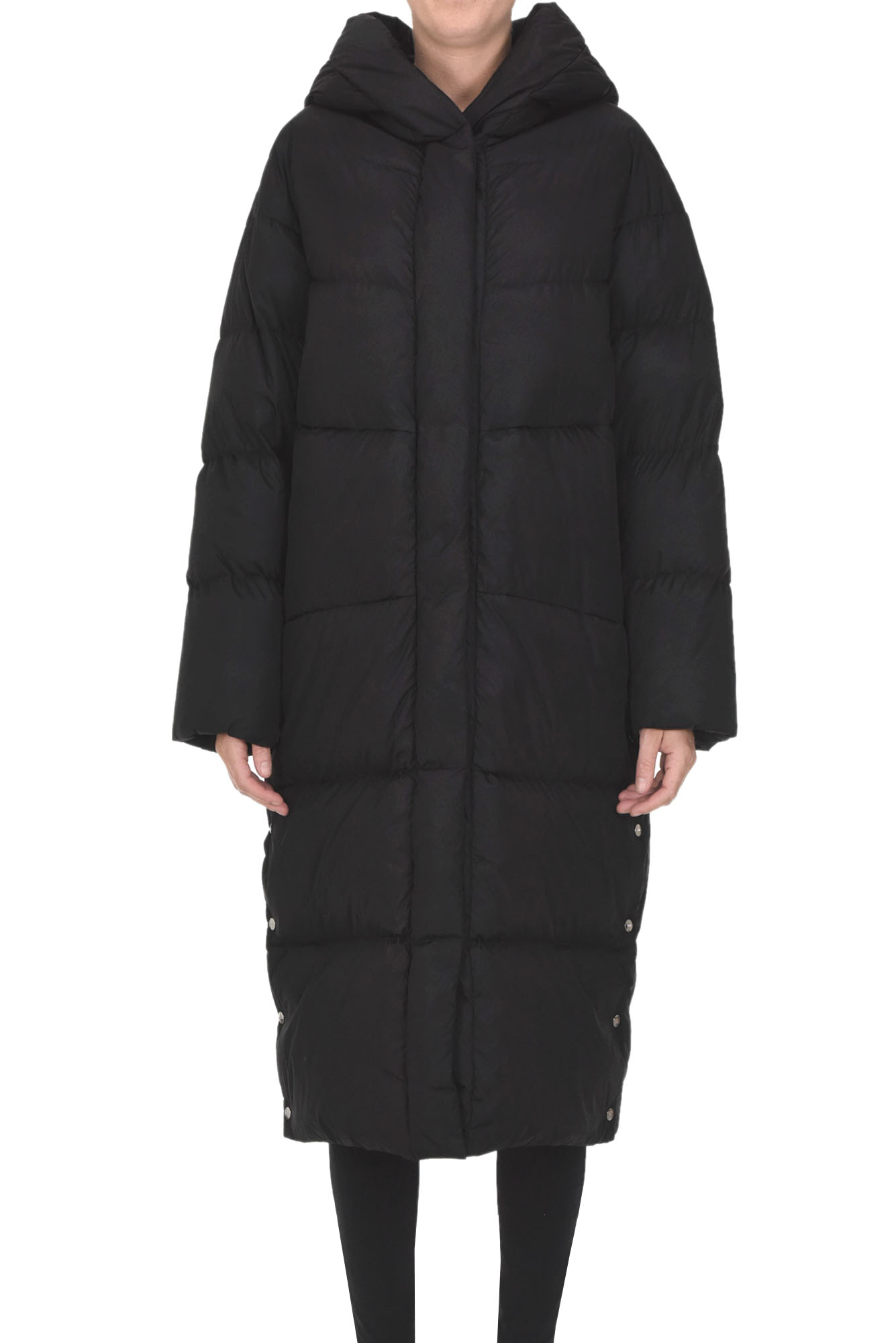 Add Quilted Hooded Long Down Jacket In Black