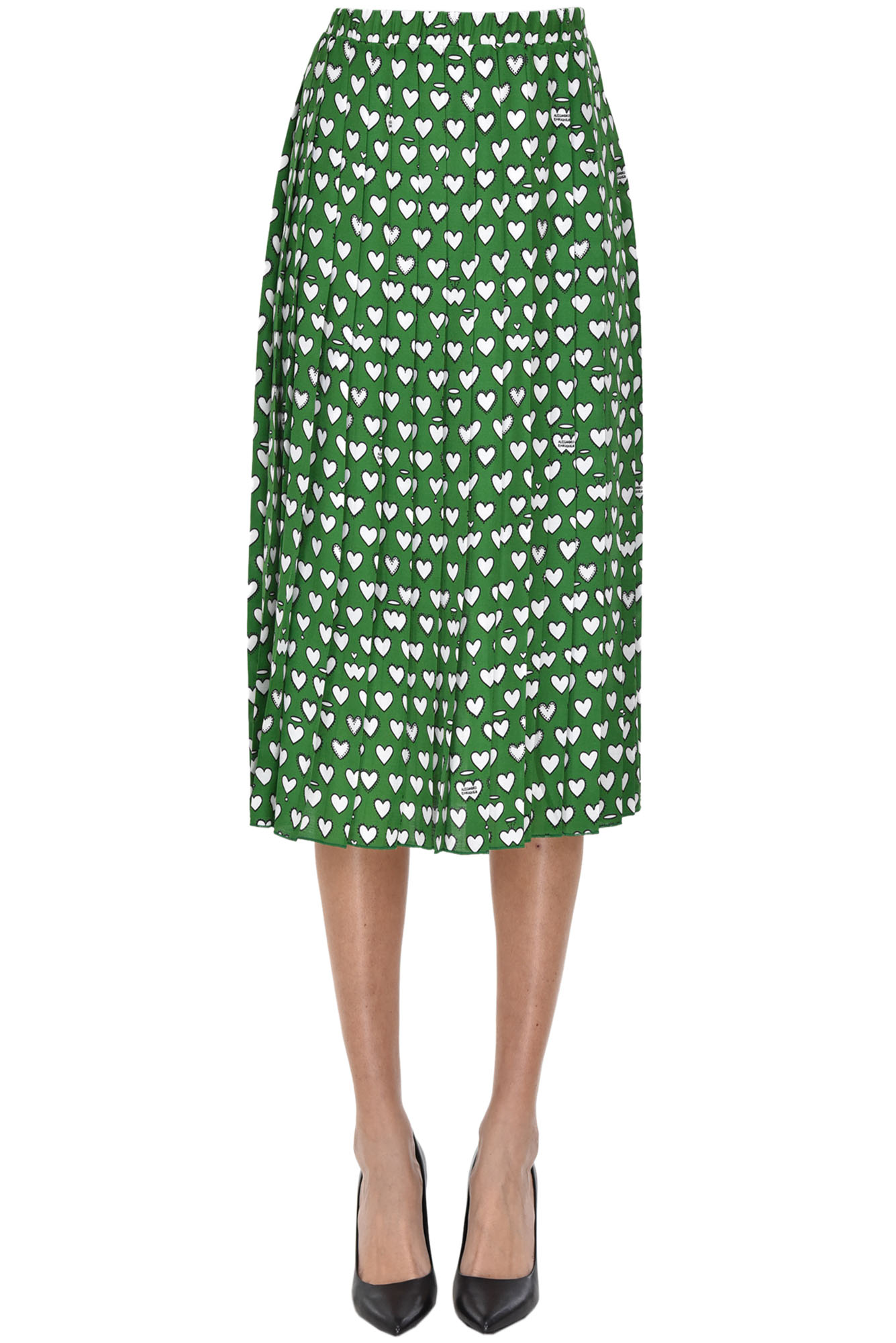 Pleated printed satin skirt