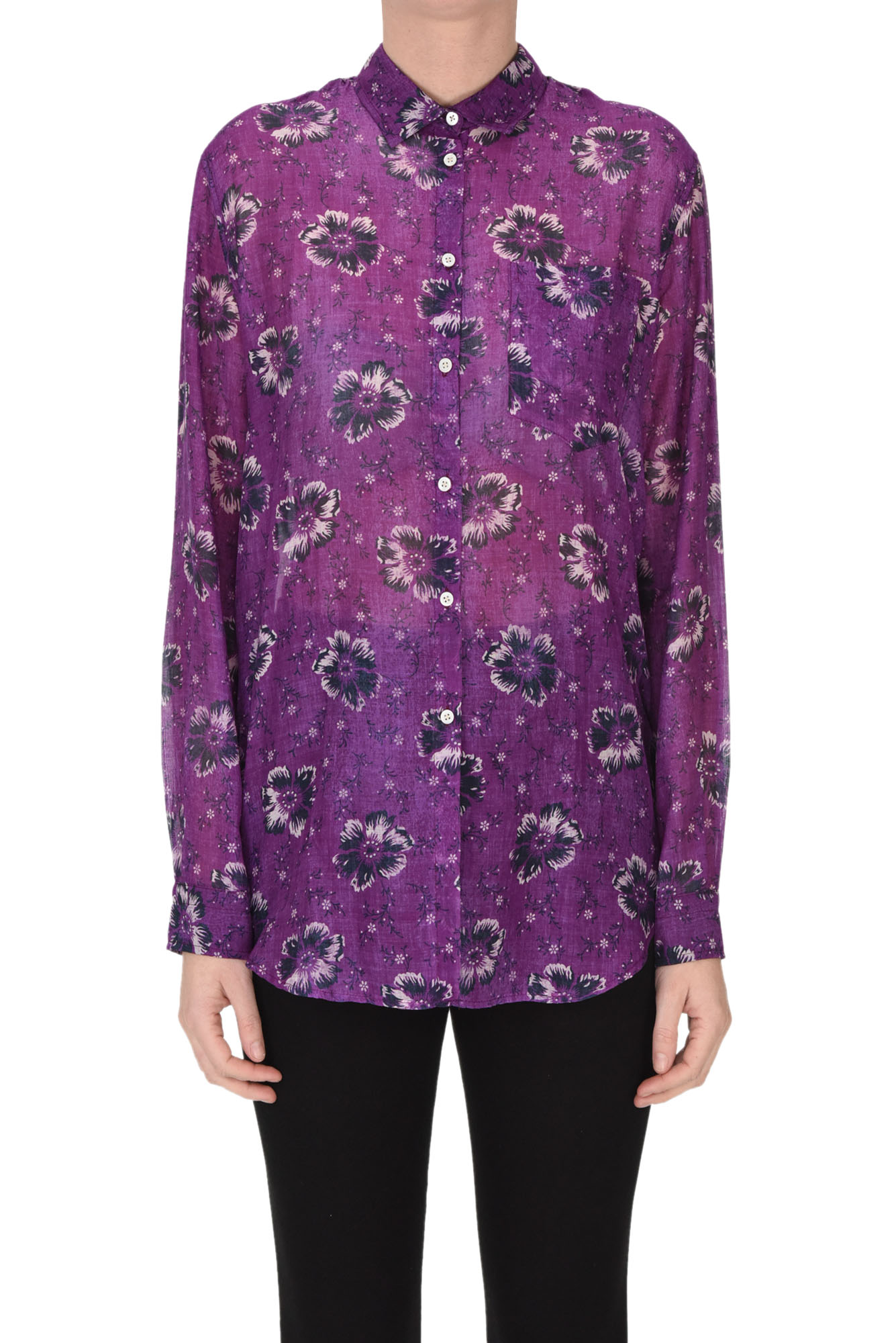 Shop Massimo Alba Printed Cotton And Silk Shirt In Purple