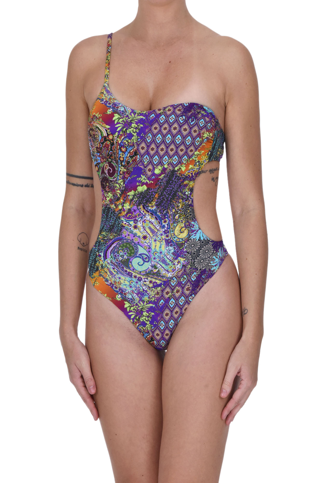 Shop Miss Bikini Printed Bandeau Swimsuit In Multicoloured
