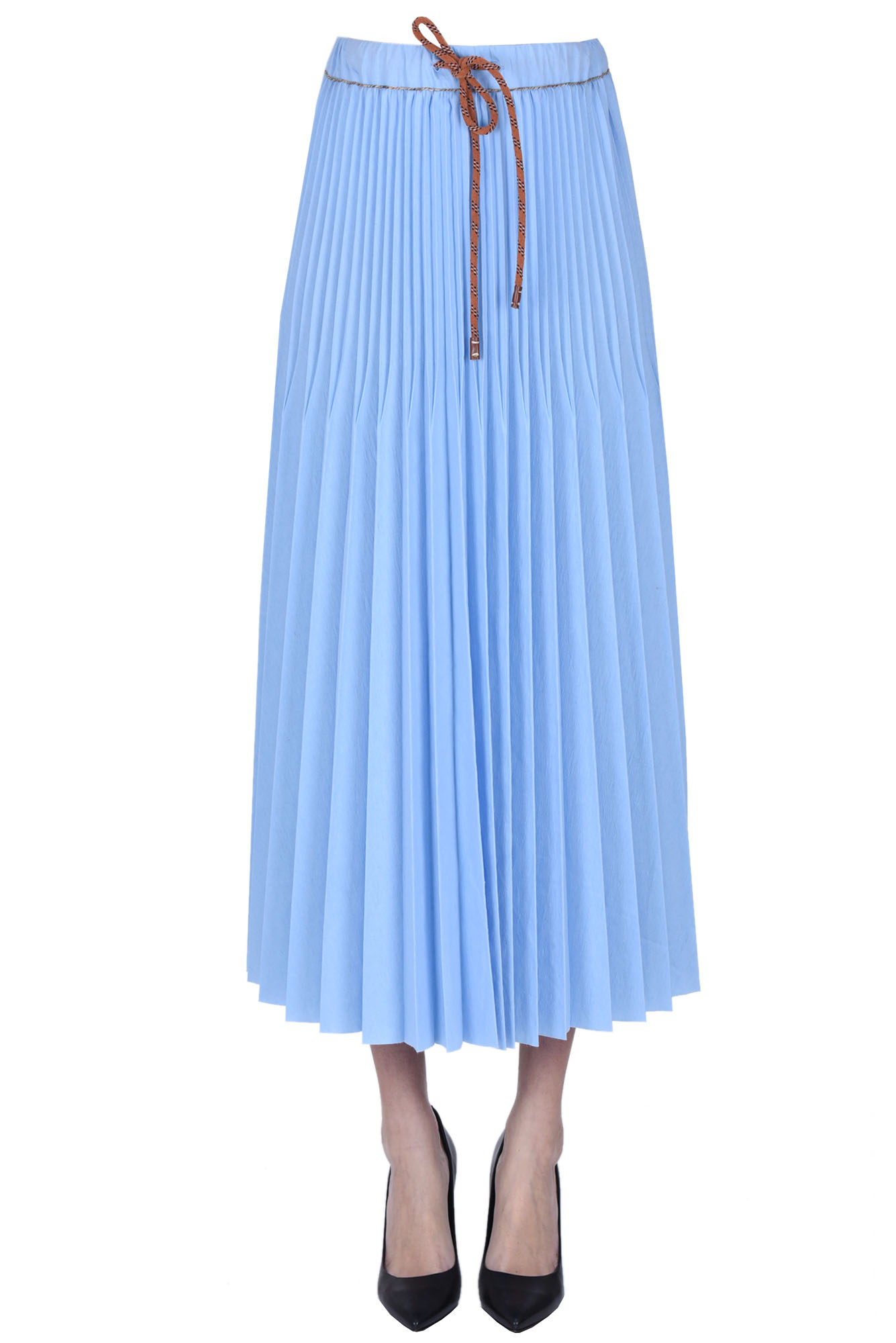Shop Alysi Pleated Long Skirt In Light Blue