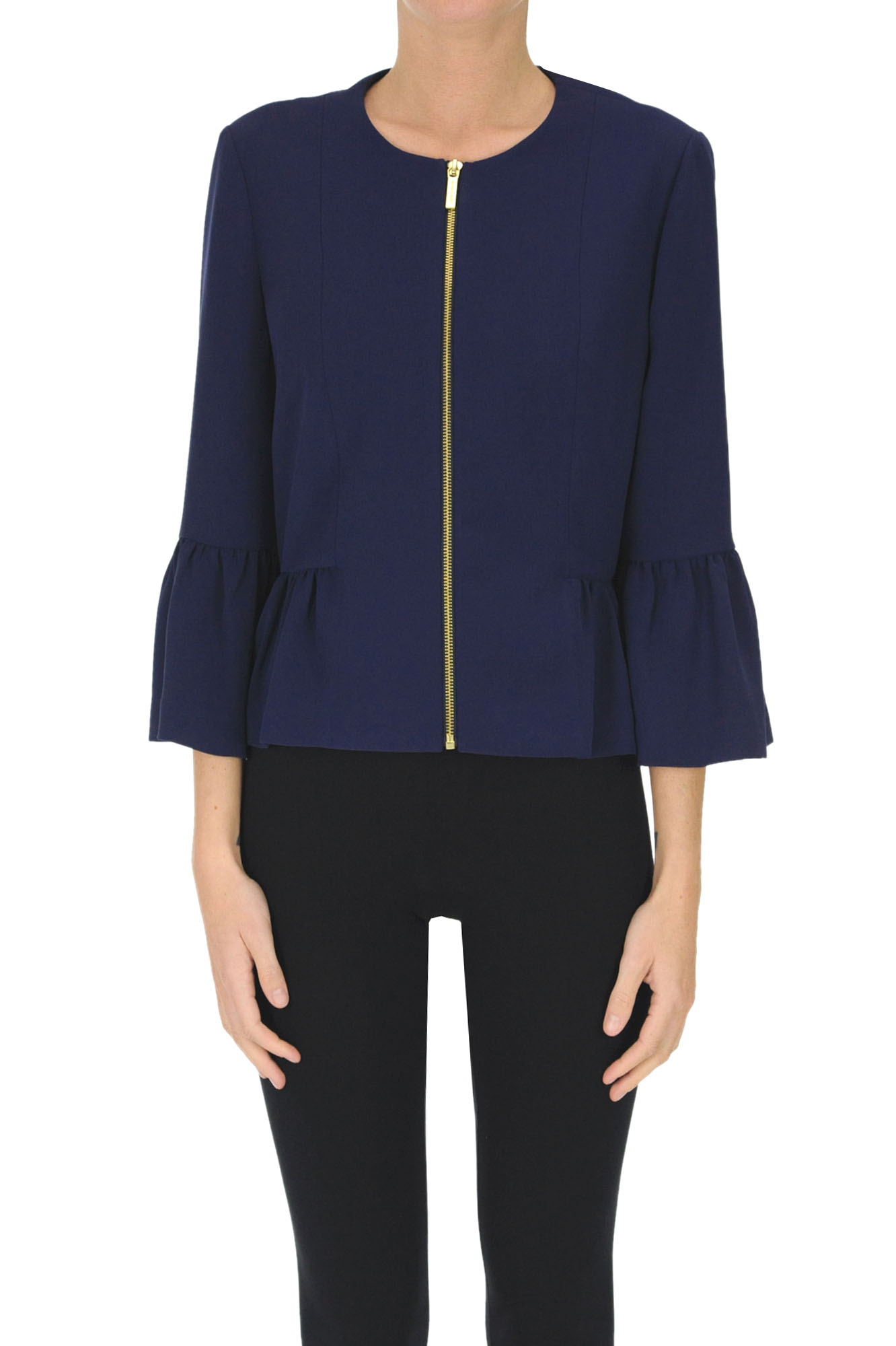 Michael Michael Kors Cropped Crepè Jacket In Navy Blue | ModeSens