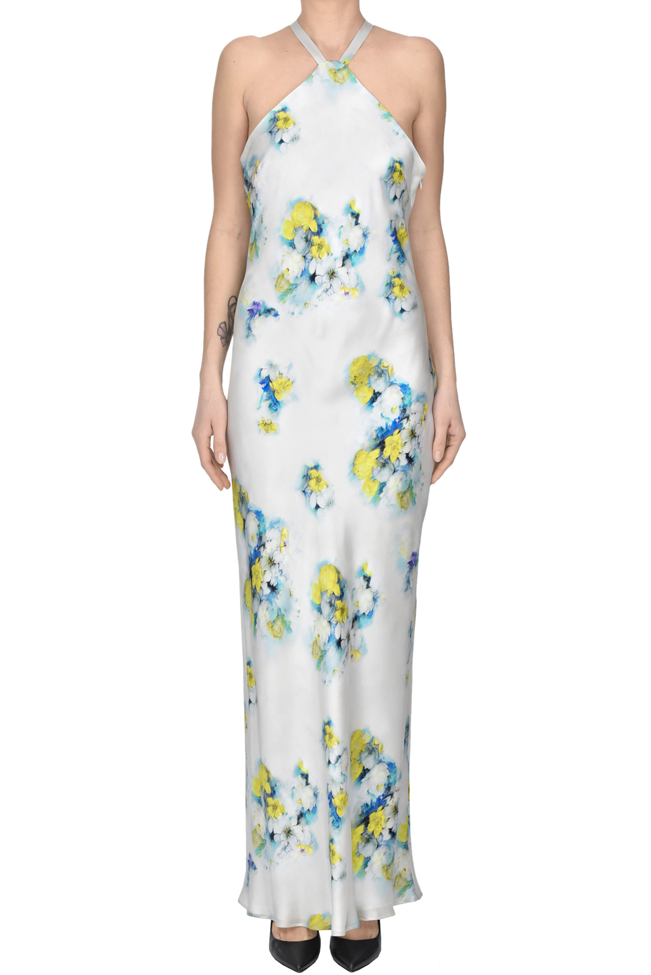 Max Mara Maxi Satin Orbita Dress In In Cool White
