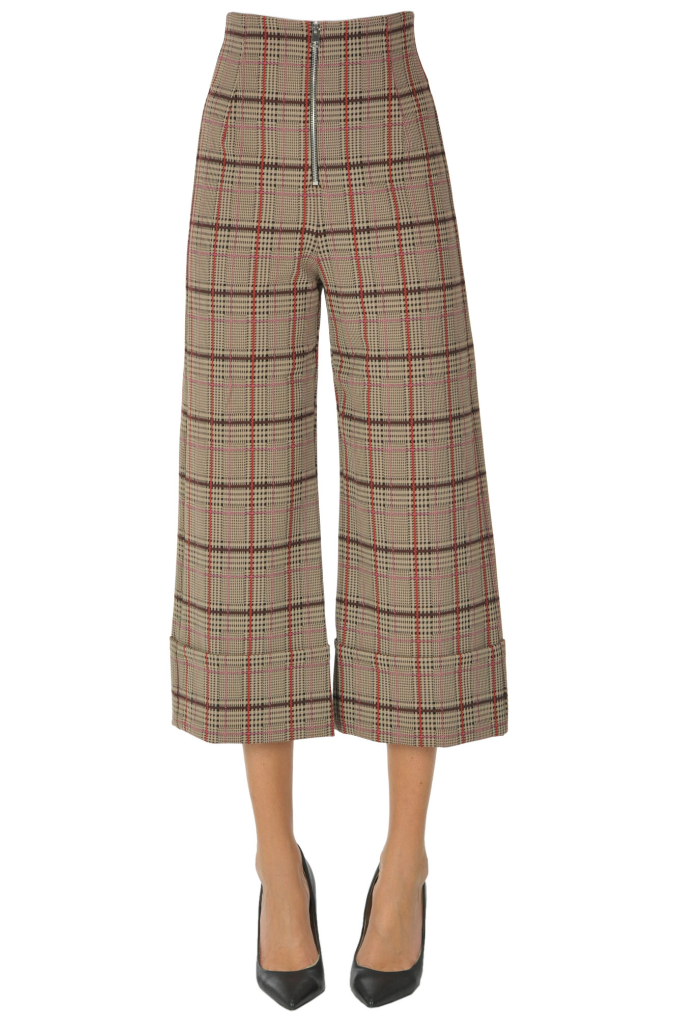 PINKO CHECKED PRINT CROPPED TROUSERS