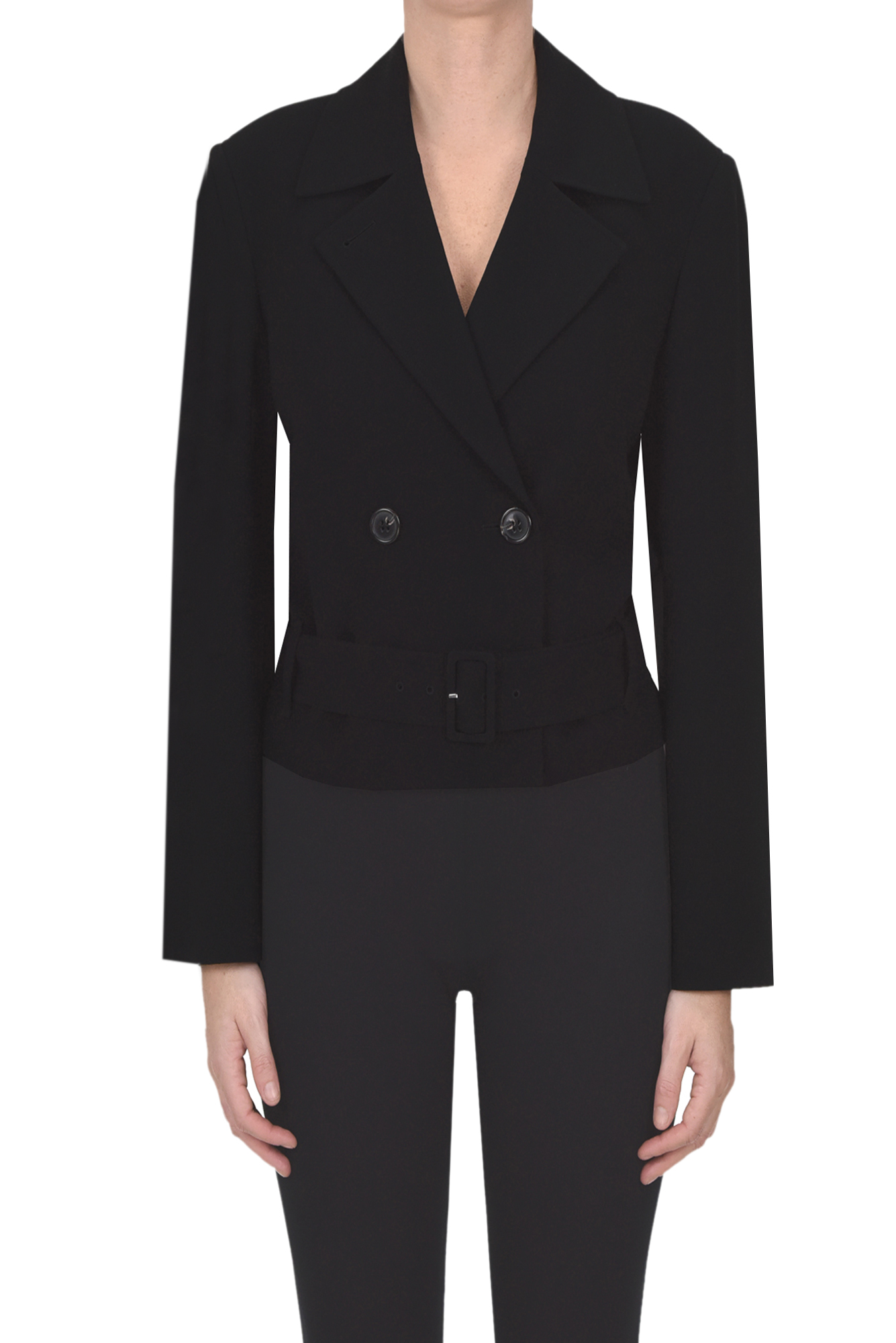 Theory Cropped Crepè Trench In Black