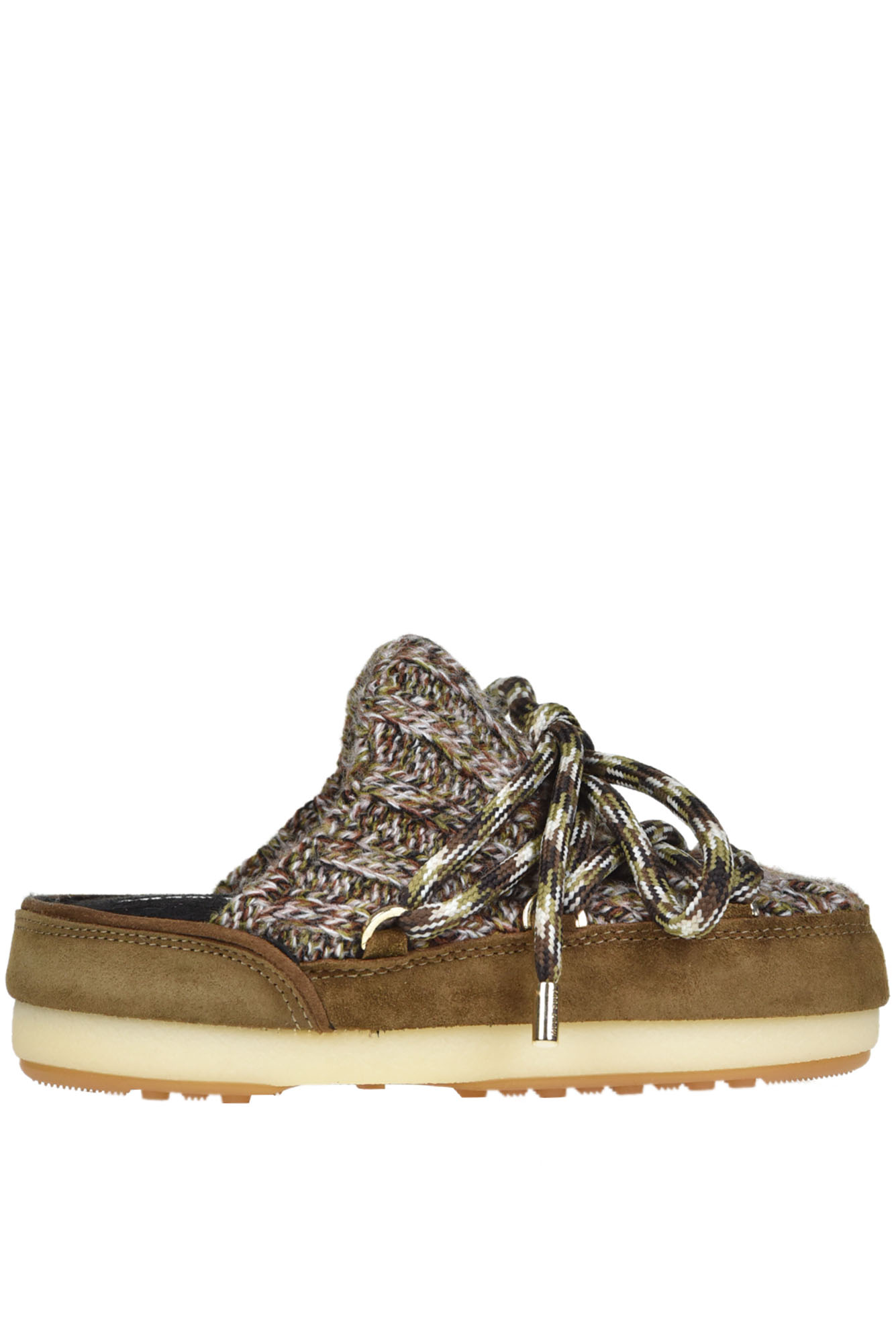 Moon Boot Shearling And Melange Wool Slides In Brown