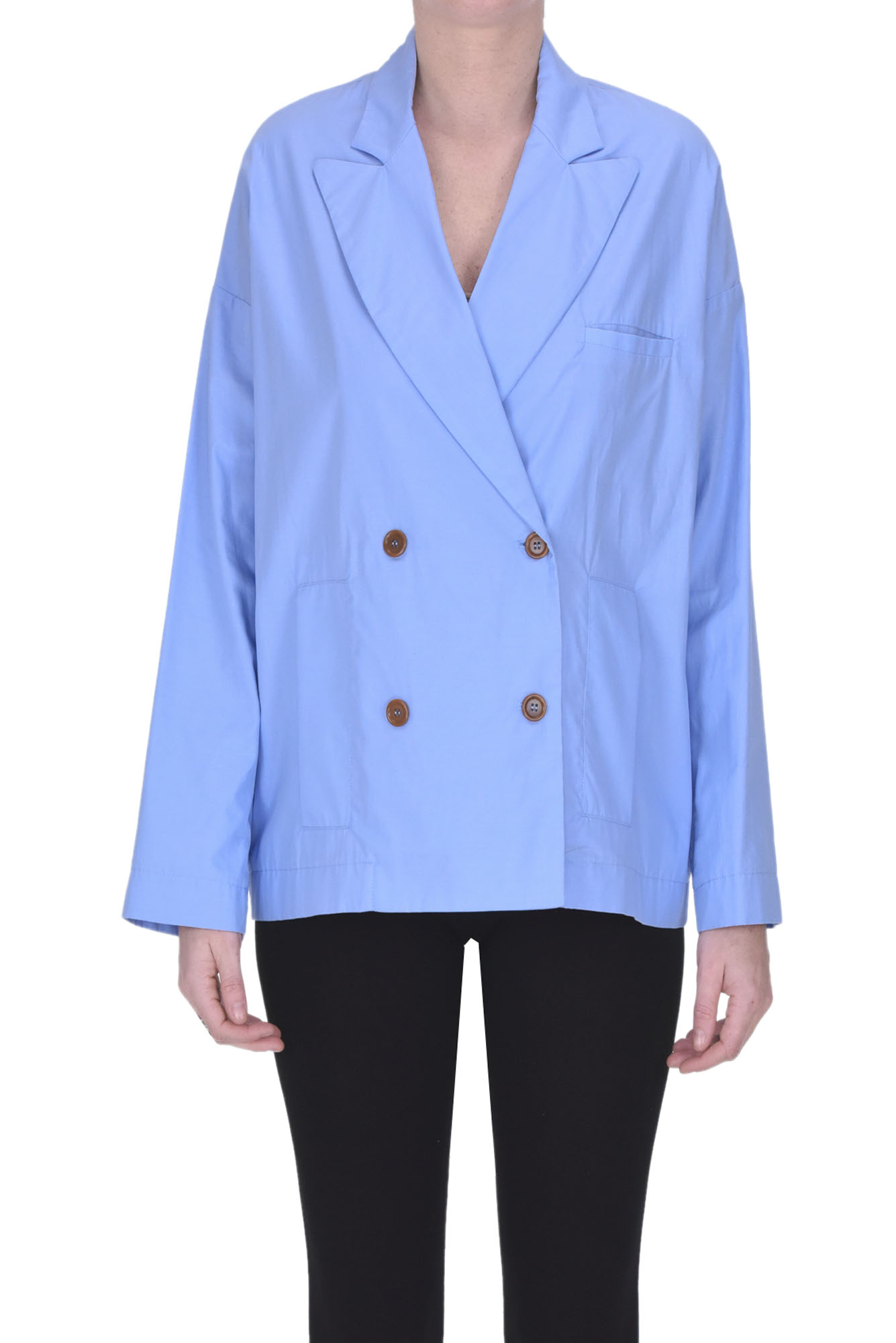 Shop Jejia Double Breasted Cotton Blazer In Light Blue