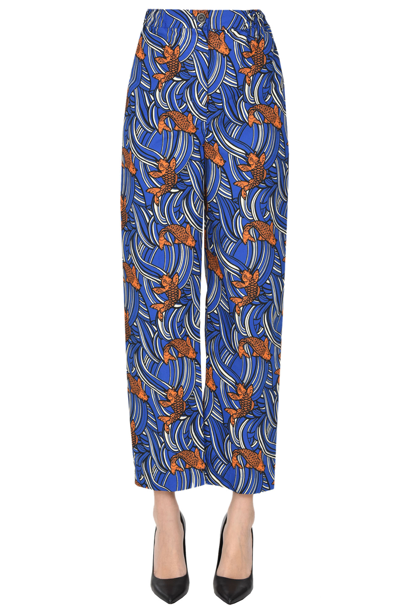 Shop Chloé Stora Printed Cotton Trousers In Blue