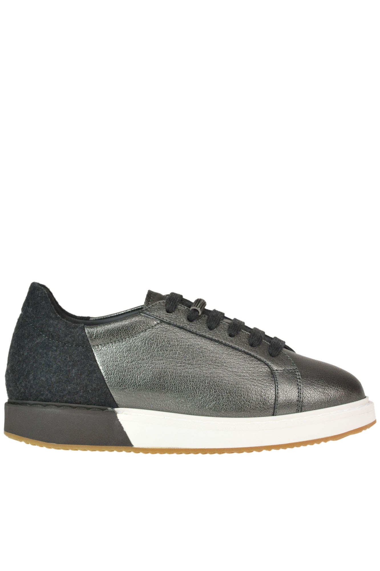 Brunello Cucinelli Metallic Efftect Leather Trainers In Charcoal